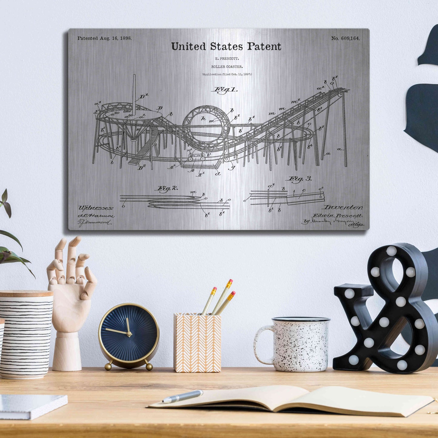 Luxe Metal Art 'Roller Coaster Blueprint Patent White' Acrylic Glass Wall Art,16x12