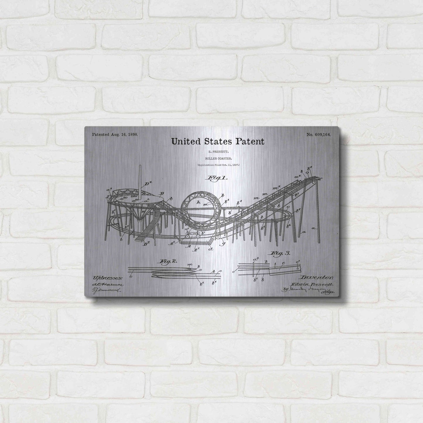 Luxe Metal Art 'Roller Coaster Blueprint Patent White' Acrylic Glass Wall Art,24x16