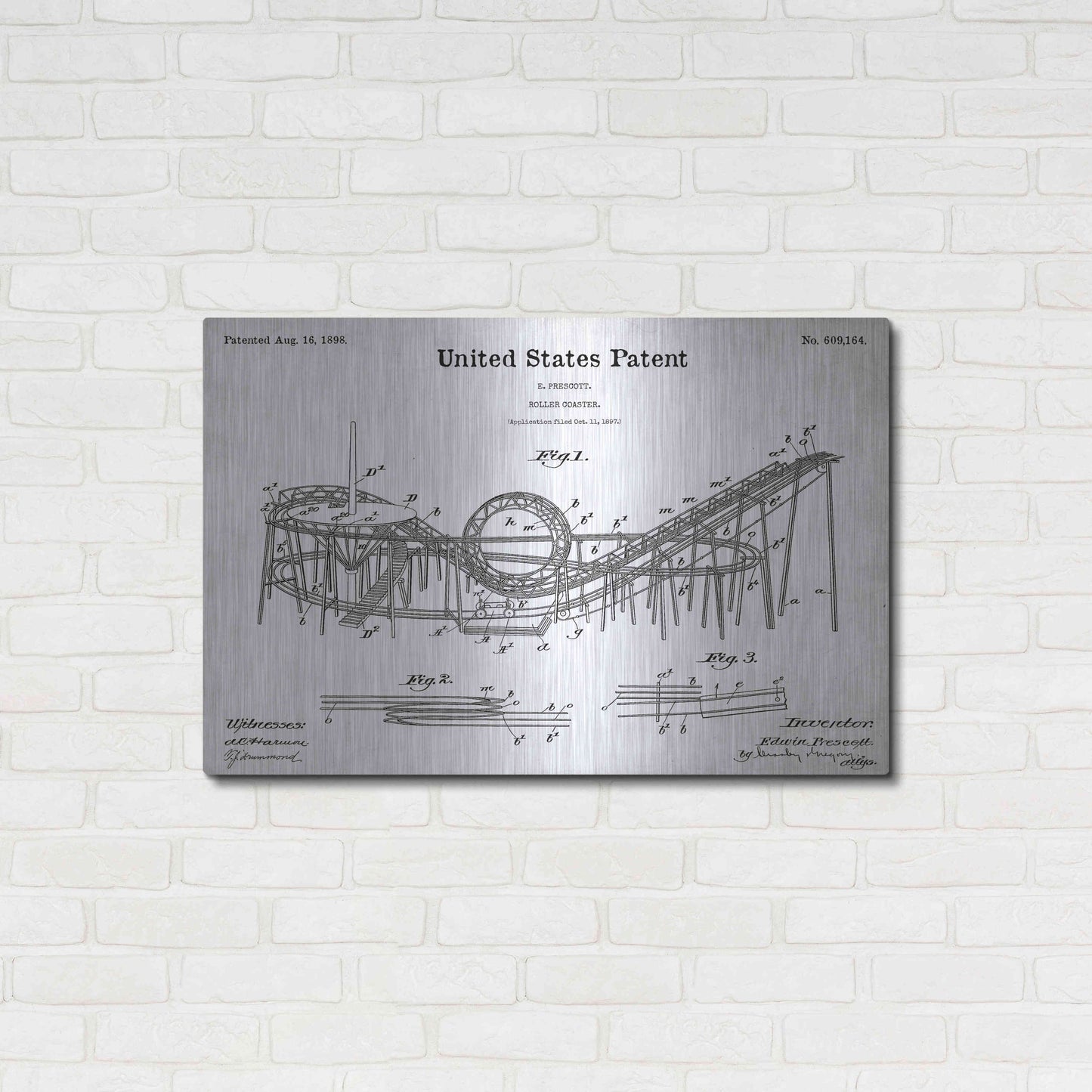 Luxe Metal Art 'Roller Coaster Blueprint Patent White' Acrylic Glass Wall Art,36x24