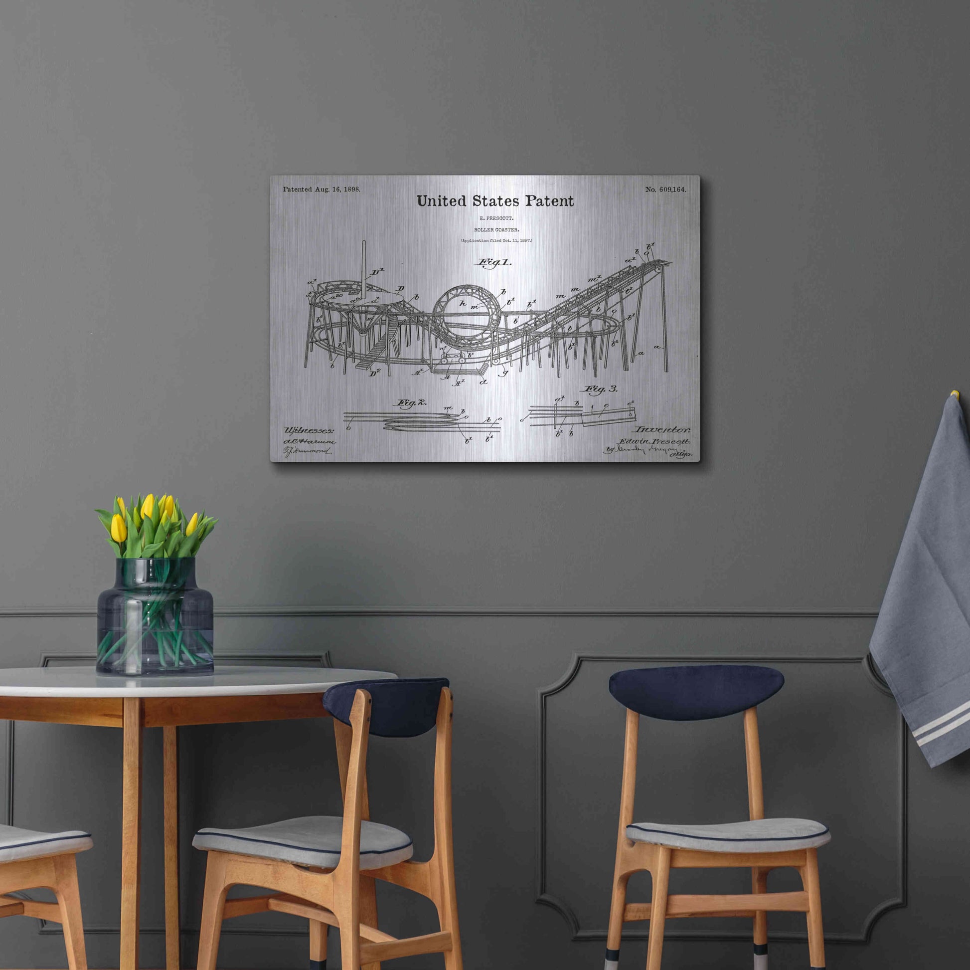 Luxe Metal Art 'Roller Coaster Blueprint Patent White' Acrylic Glass Wall Art,36x24