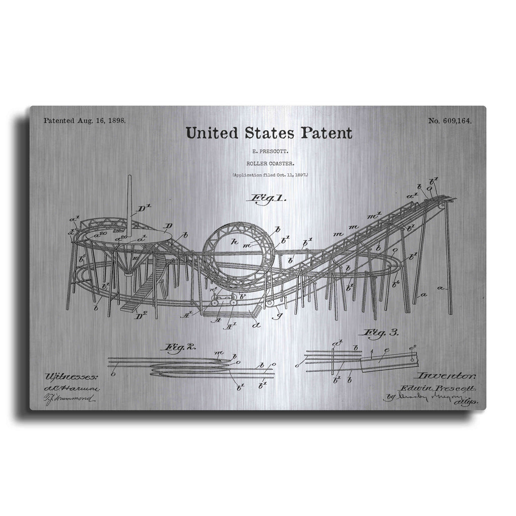 Luxe Metal Art 'Roller Coaster Blueprint Patent White' Metal Wall Art