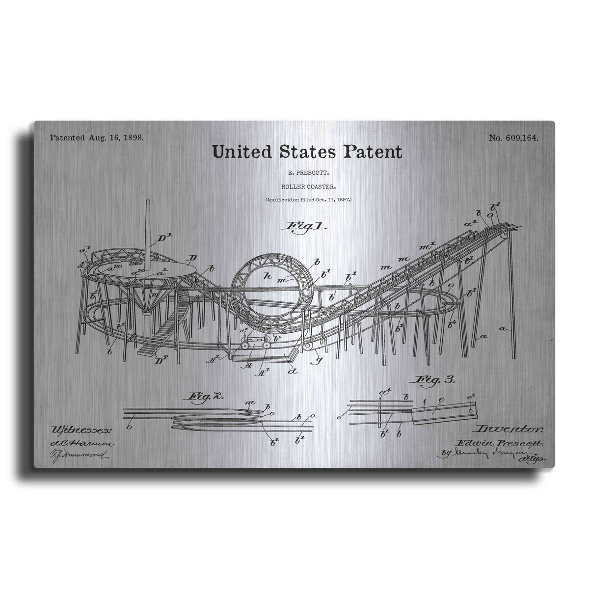 Luxe Metal Art 'Roller Coaster Blueprint Patent White' Metal Wall Art