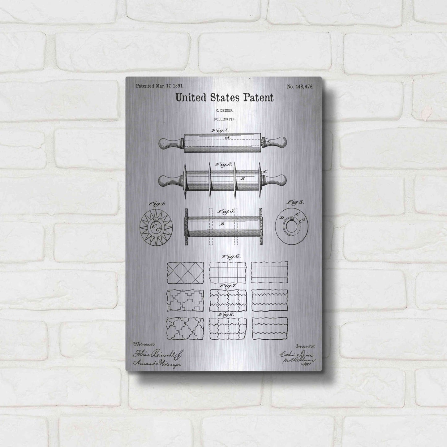 Luxe Metal Art 'Rolling Pin Blueprint Patent White' Acrylic Glass Wall Art,12x16