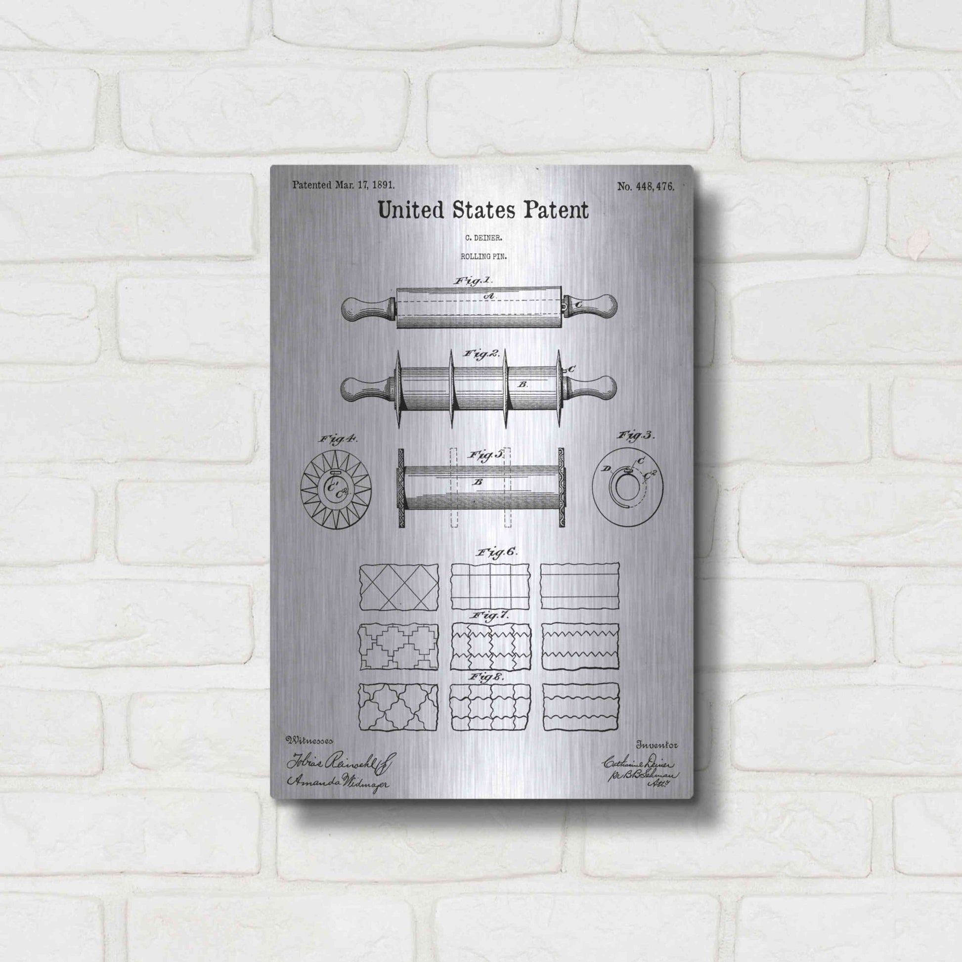 Luxe Metal Art 'Rolling Pin Blueprint Patent White' Acrylic Glass Wall Art,12x16