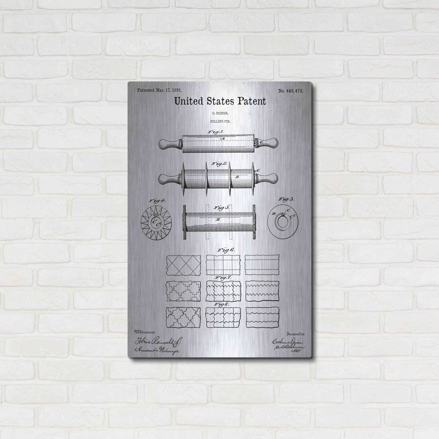 Luxe Metal Art 'Rolling Pin Blueprint Patent White' Acrylic Glass Wall Art,24x36