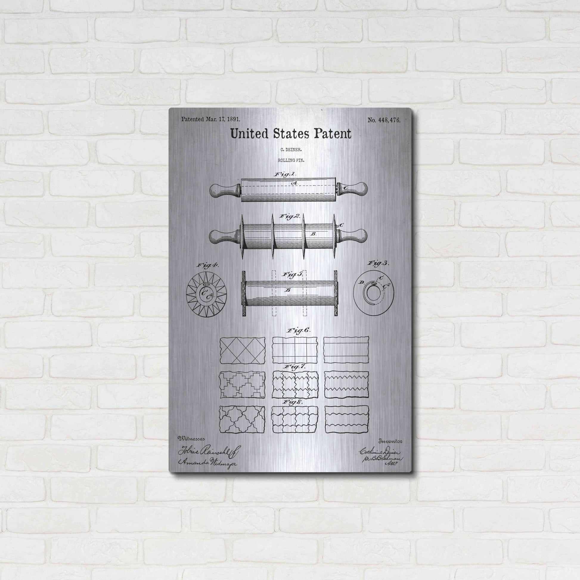 Luxe Metal Art 'Rolling Pin Blueprint Patent White' Acrylic Glass Wall Art,24x36