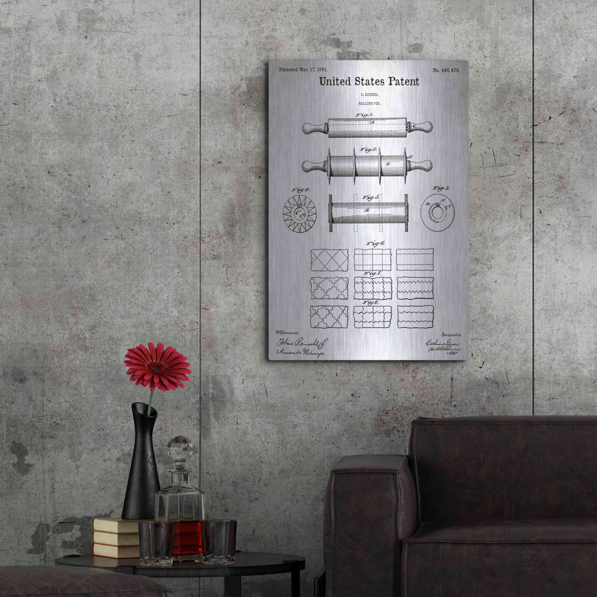 Luxe Metal Art 'Rolling Pin Blueprint Patent White' Acrylic Glass Wall Art,24x36