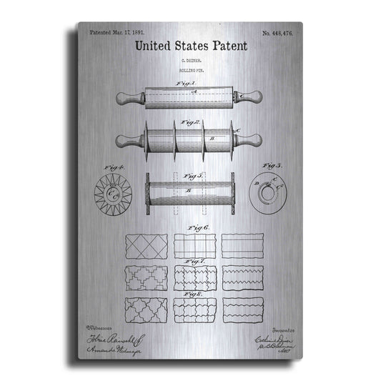 Luxe Metal Art 'Rolling Pin Blueprint Patent White' Acrylic Glass Wall Art