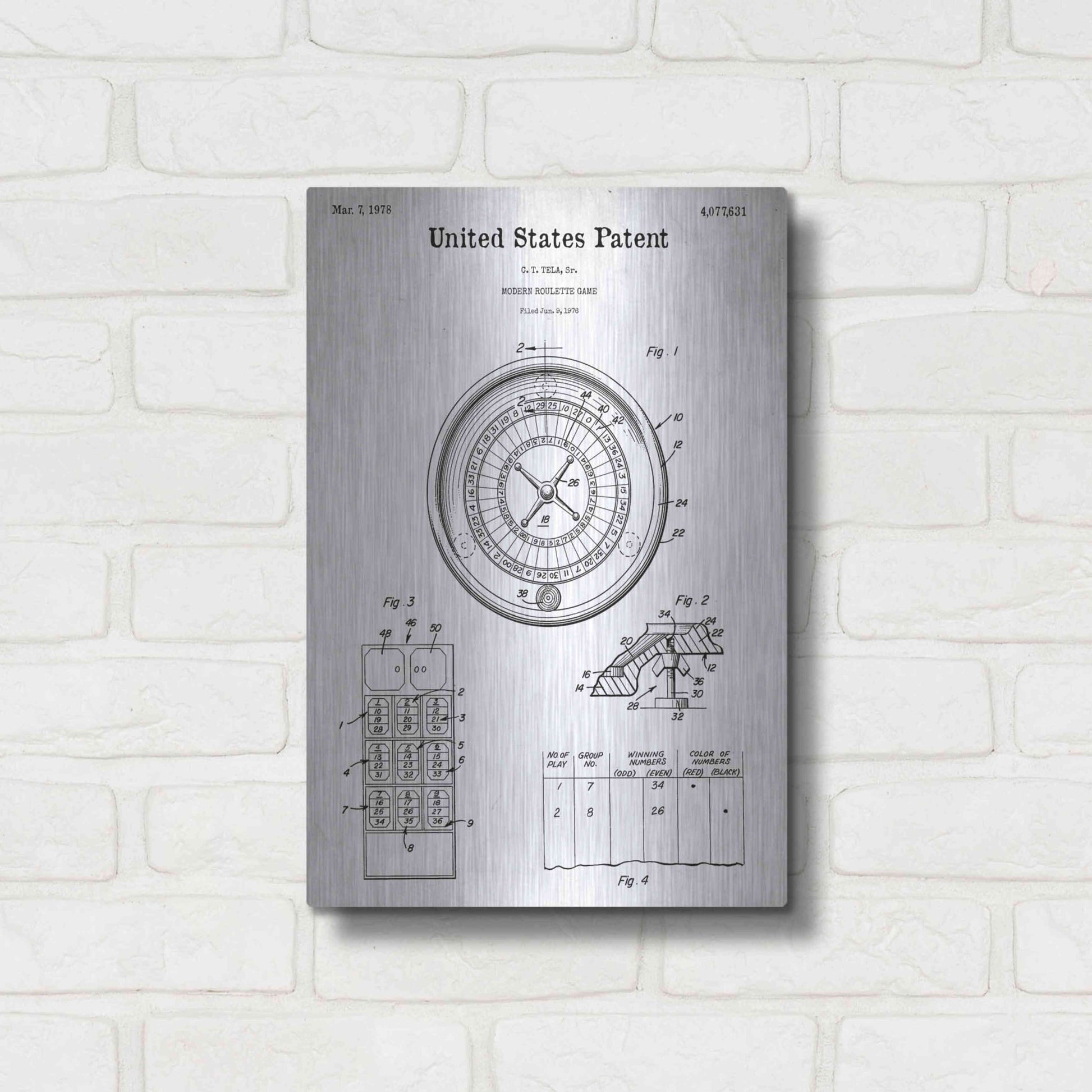 Luxe Metal Art 'Roulette Blueprint Patent White' Acrylic Glass Wall Art,12x16