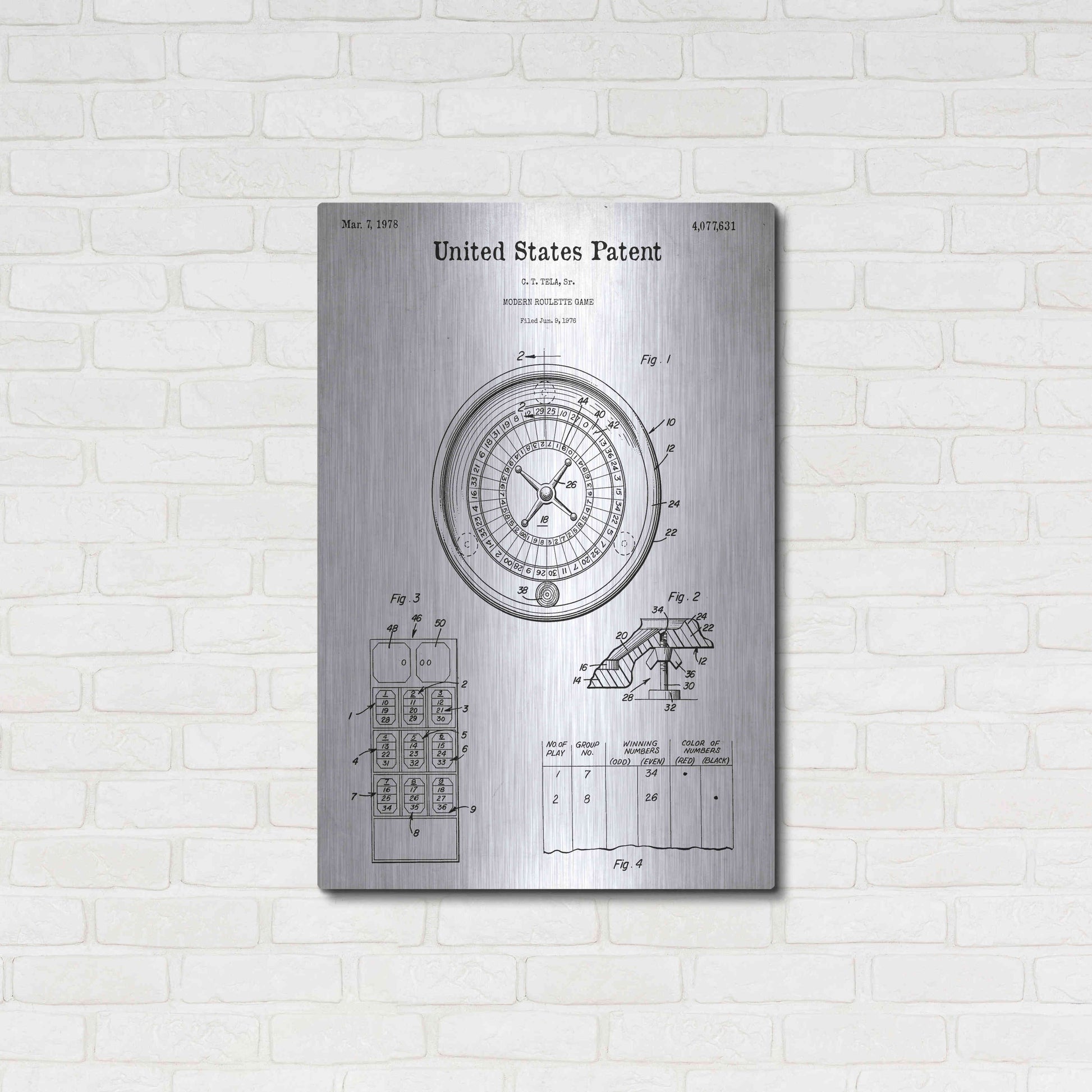 Luxe Metal Art 'Roulette Blueprint Patent White' Acrylic Glass Wall Art,24x36