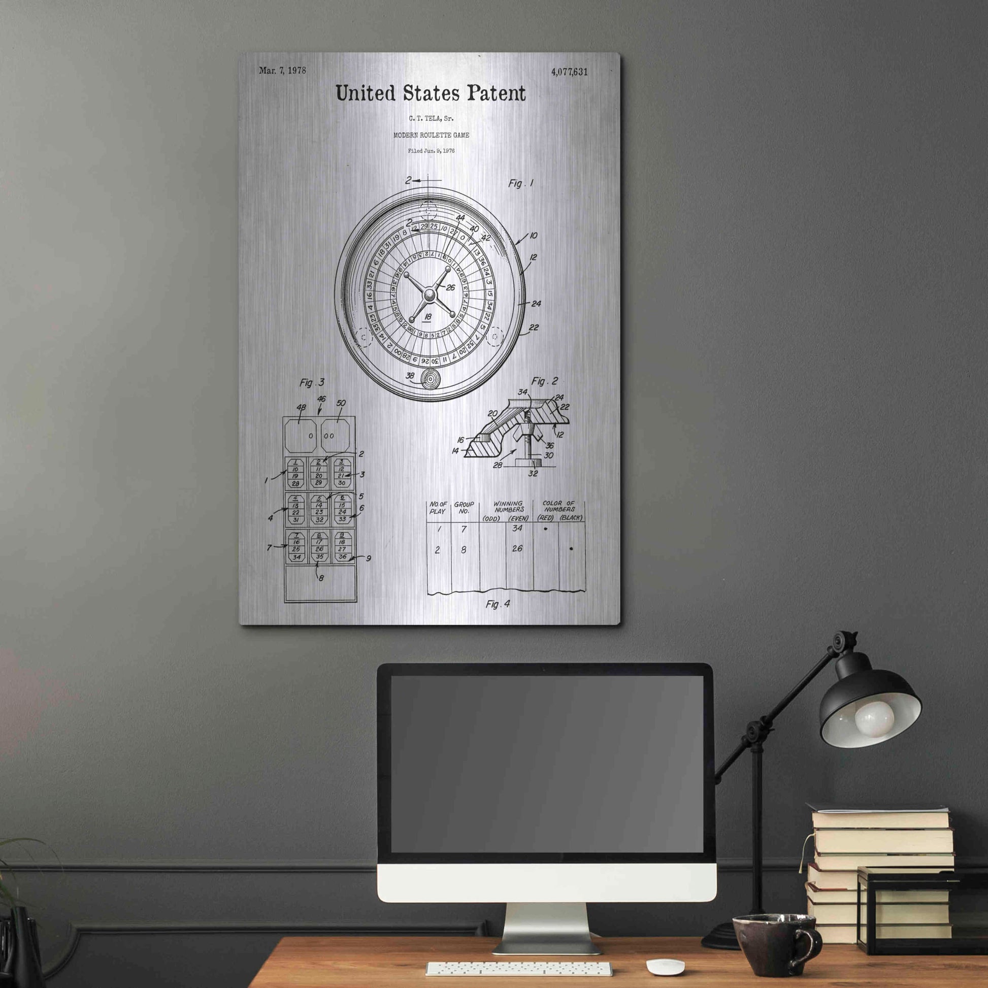 Luxe Metal Art 'Roulette Blueprint Patent White' Acrylic Glass Wall Art,24x36