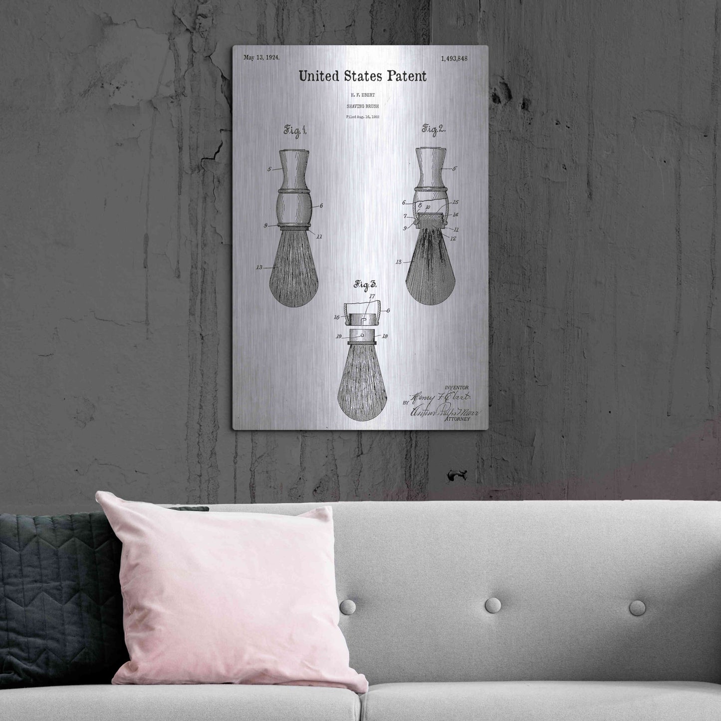 Luxe Metal Art 'Shaving Brush Blueprint Patent White' Acrylic Glass Wall Art,24x36