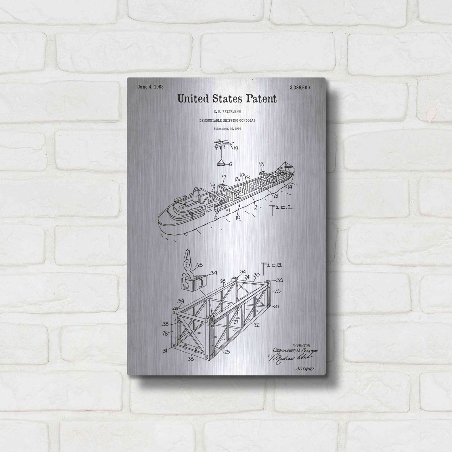 Luxe Metal Art 'Shipping Gondola Blueprint Patent White' Acrylic Glass Wall Art,12x16