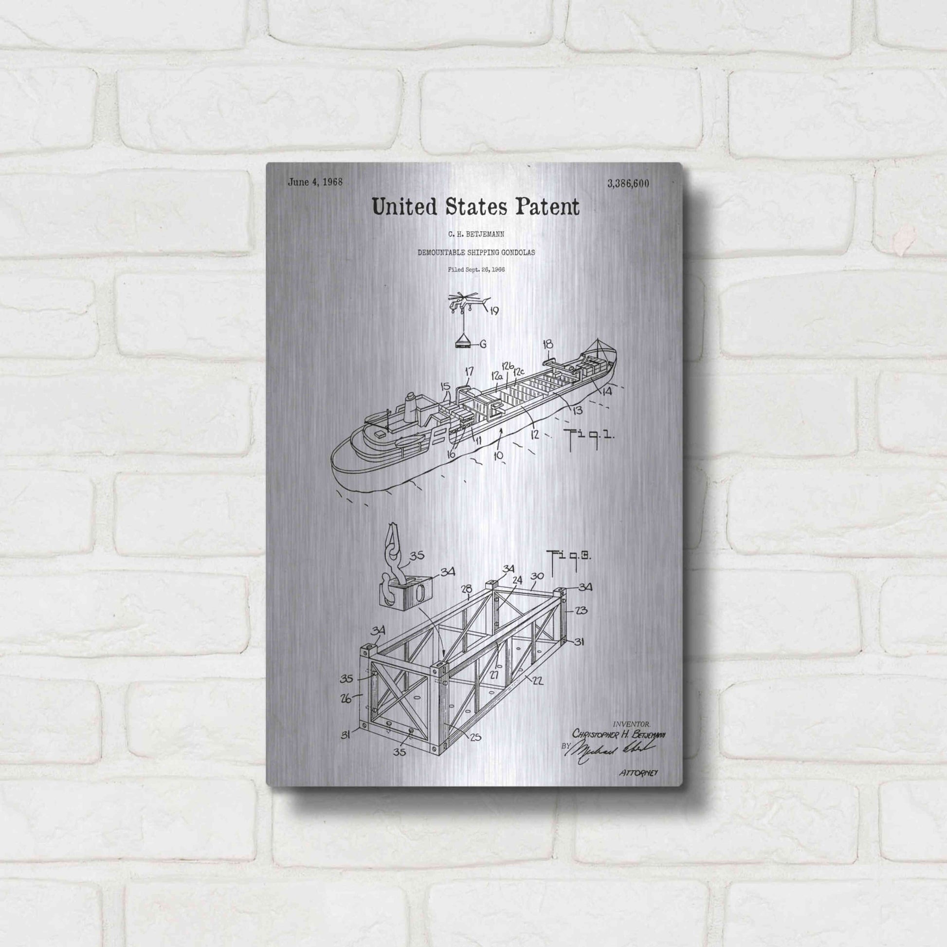 Luxe Metal Art 'Shipping Gondola Blueprint Patent White' Acrylic Glass Wall Art,12x16