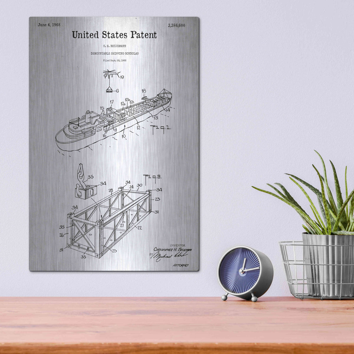 Luxe Metal Art 'Shipping Gondola Blueprint Patent White' Metal Wall Art,12x16