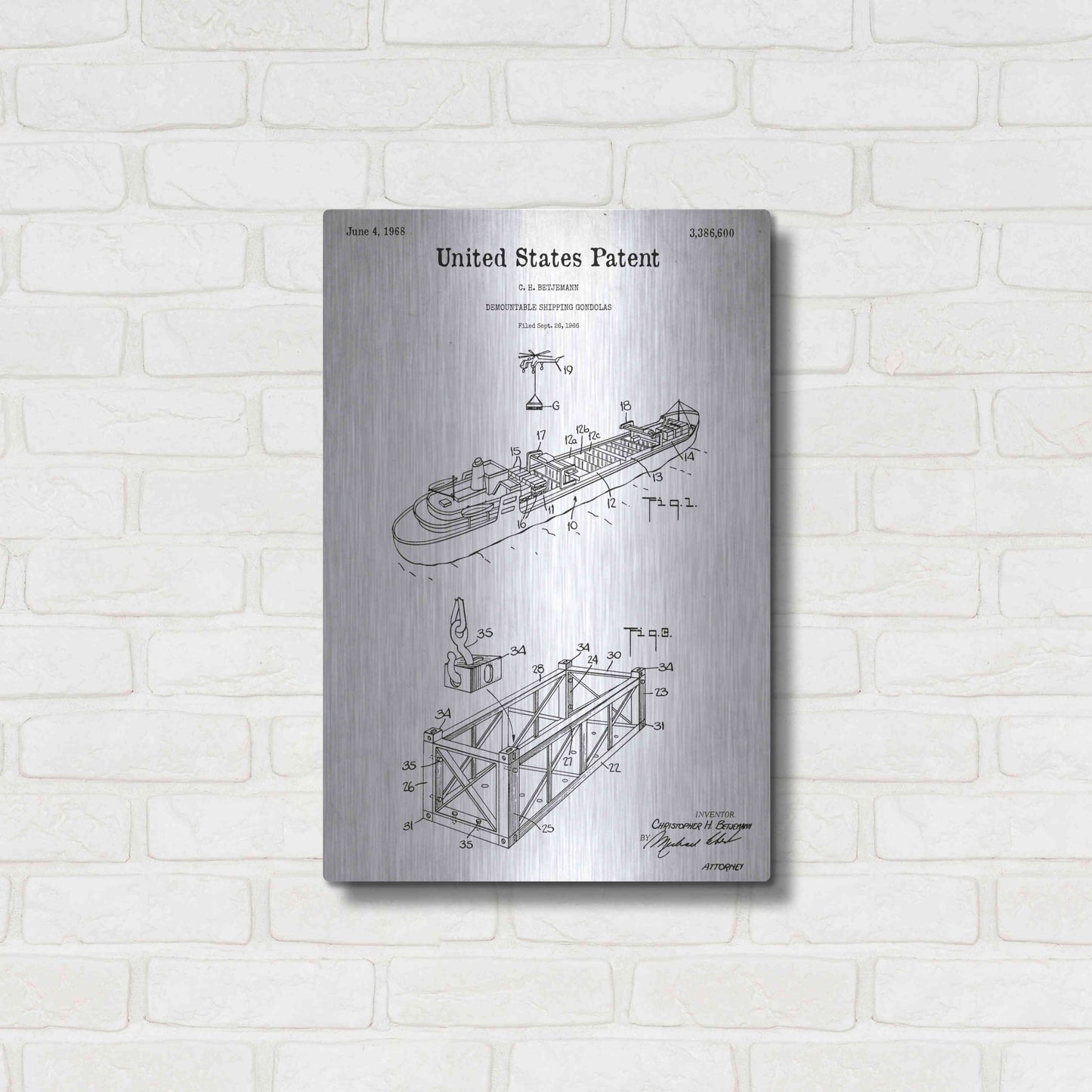 Luxe Metal Art 'Shipping Gondola Blueprint Patent White' Acrylic Glass Wall Art,16x24