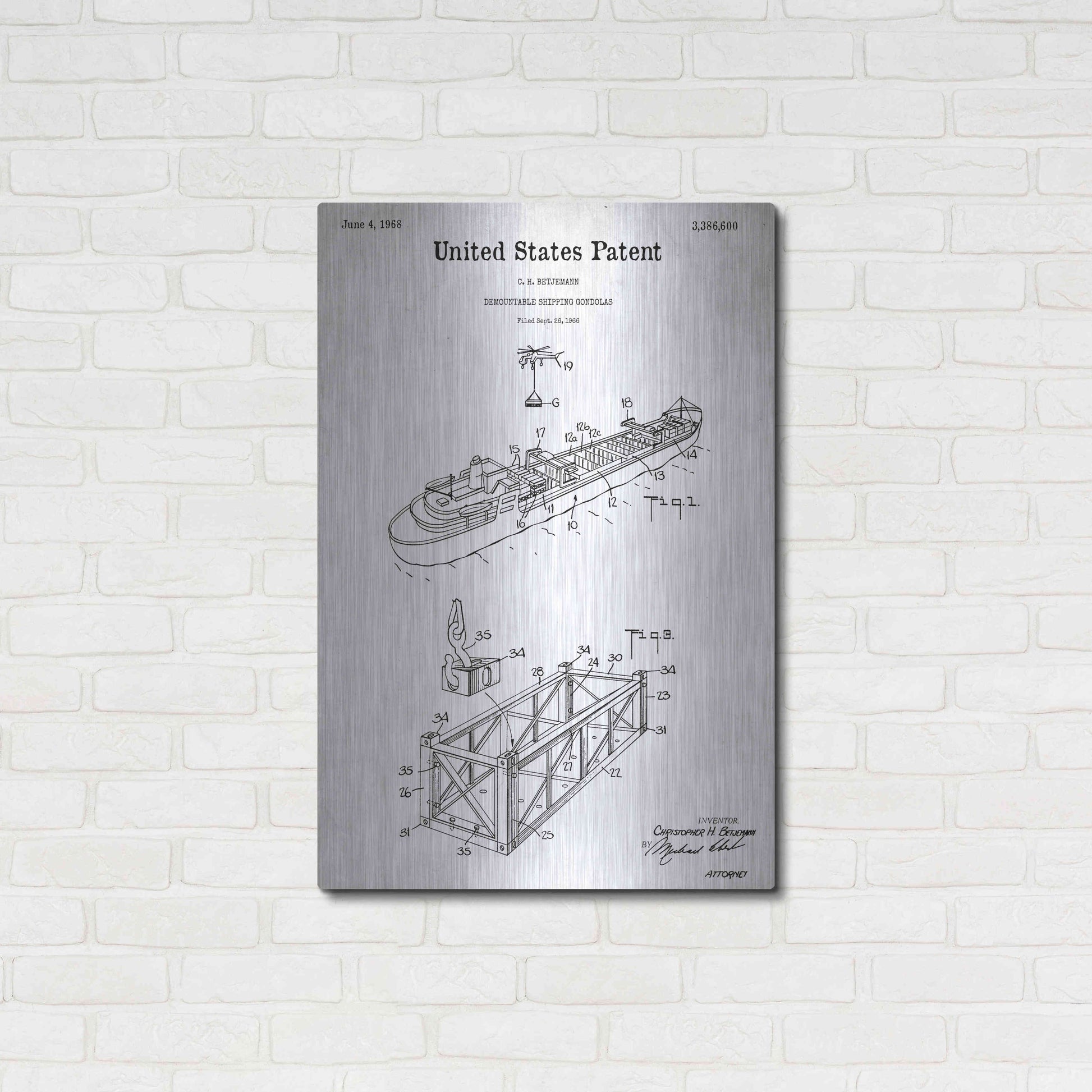 Luxe Metal Art 'Shipping Gondola Blueprint Patent White' Acrylic Glass Wall Art,24x36