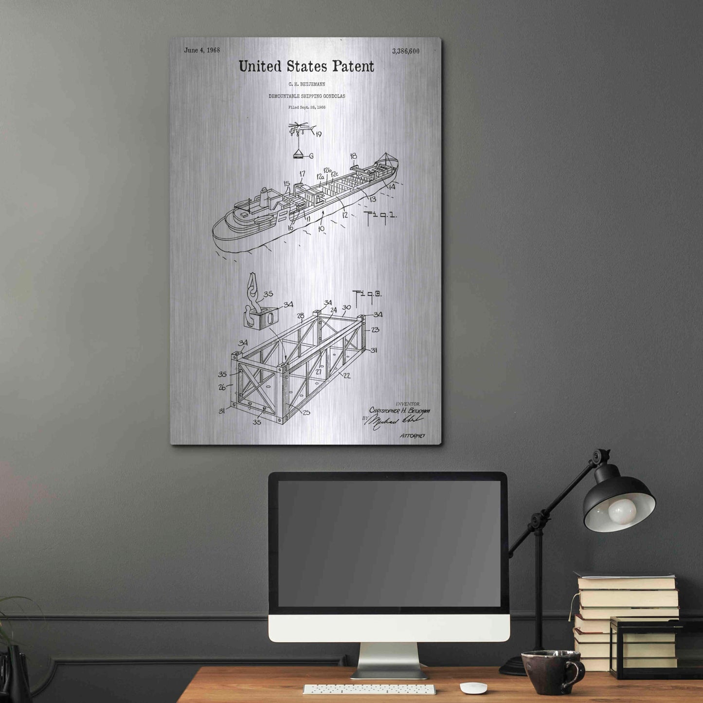 Luxe Metal Art 'Shipping Gondola Blueprint Patent White' Acrylic Glass Wall Art,24x36