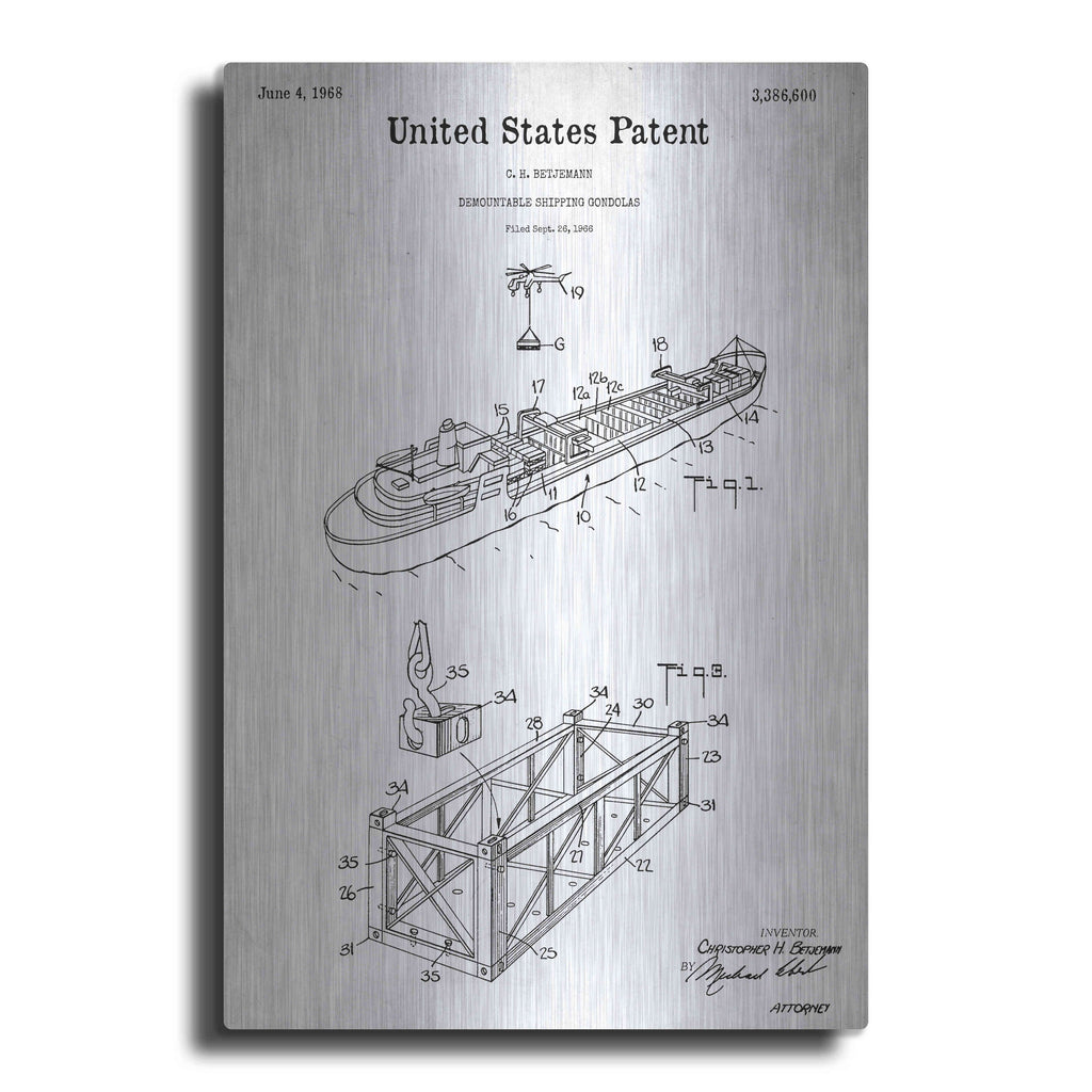 Luxe Metal Art 'Shipping Gondola Blueprint Patent White' Metal Wall Art