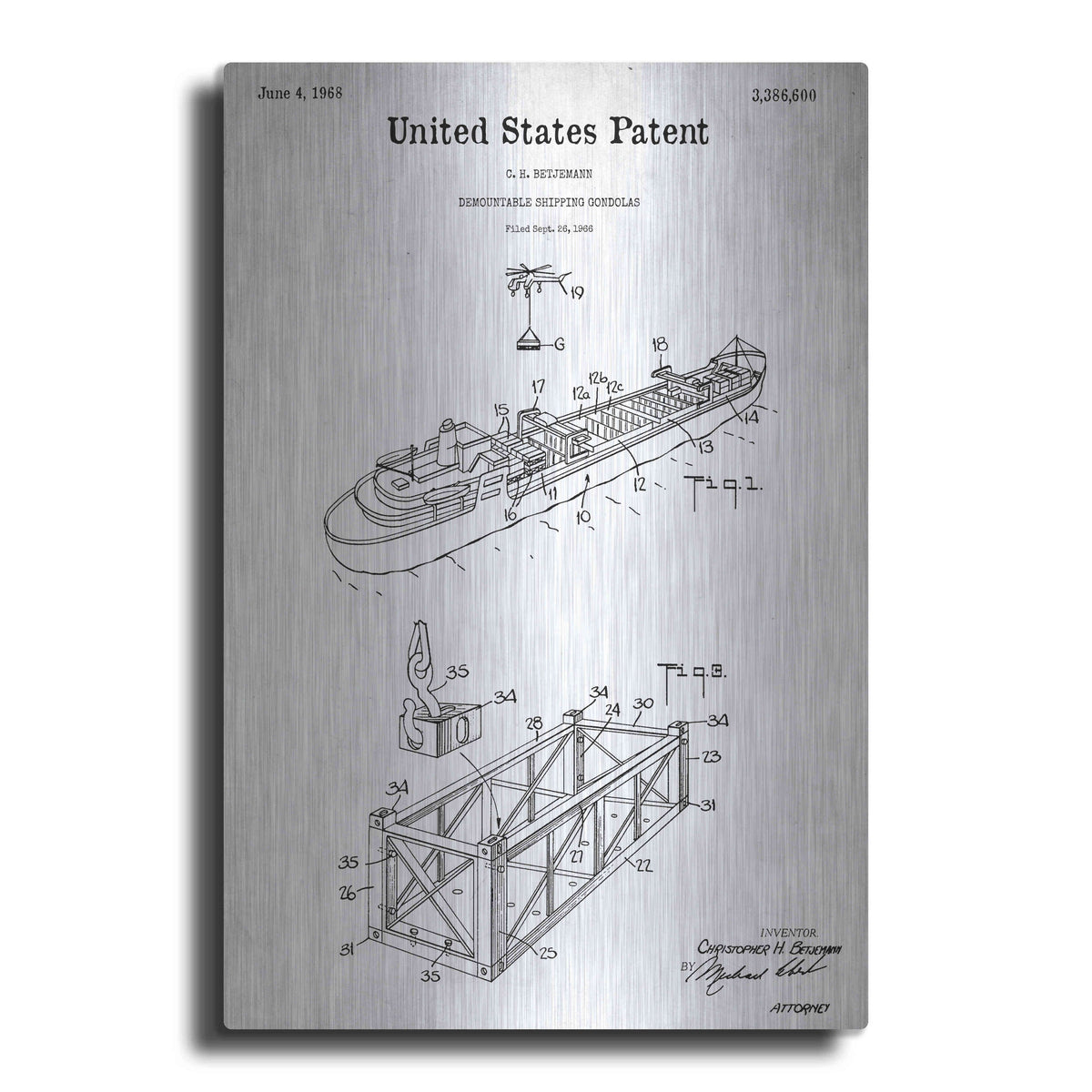 Luxe Metal Art 'Shipping Gondola Blueprint Patent White' Metal Wall Art