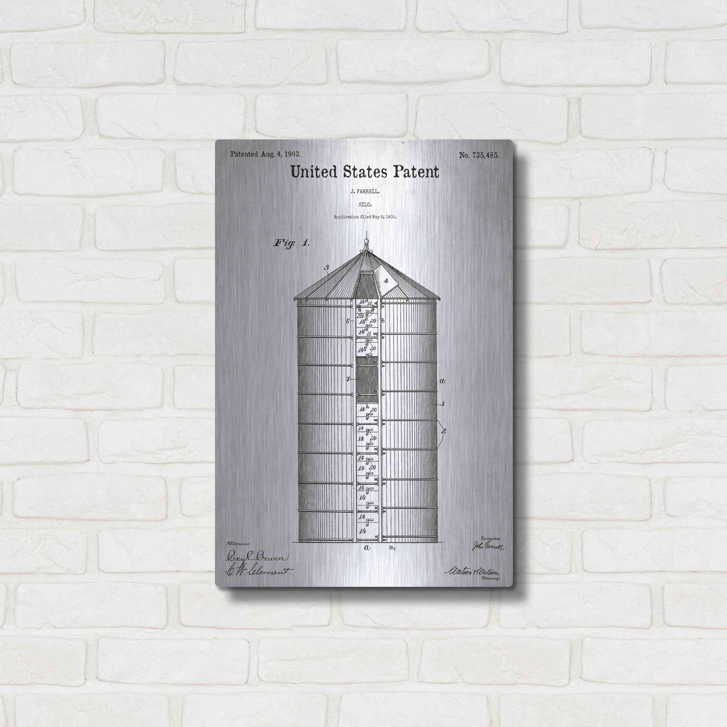 Luxe Metal Art 'Silo Blueprint Patent White' Acrylic Glass Wall Art,16x24