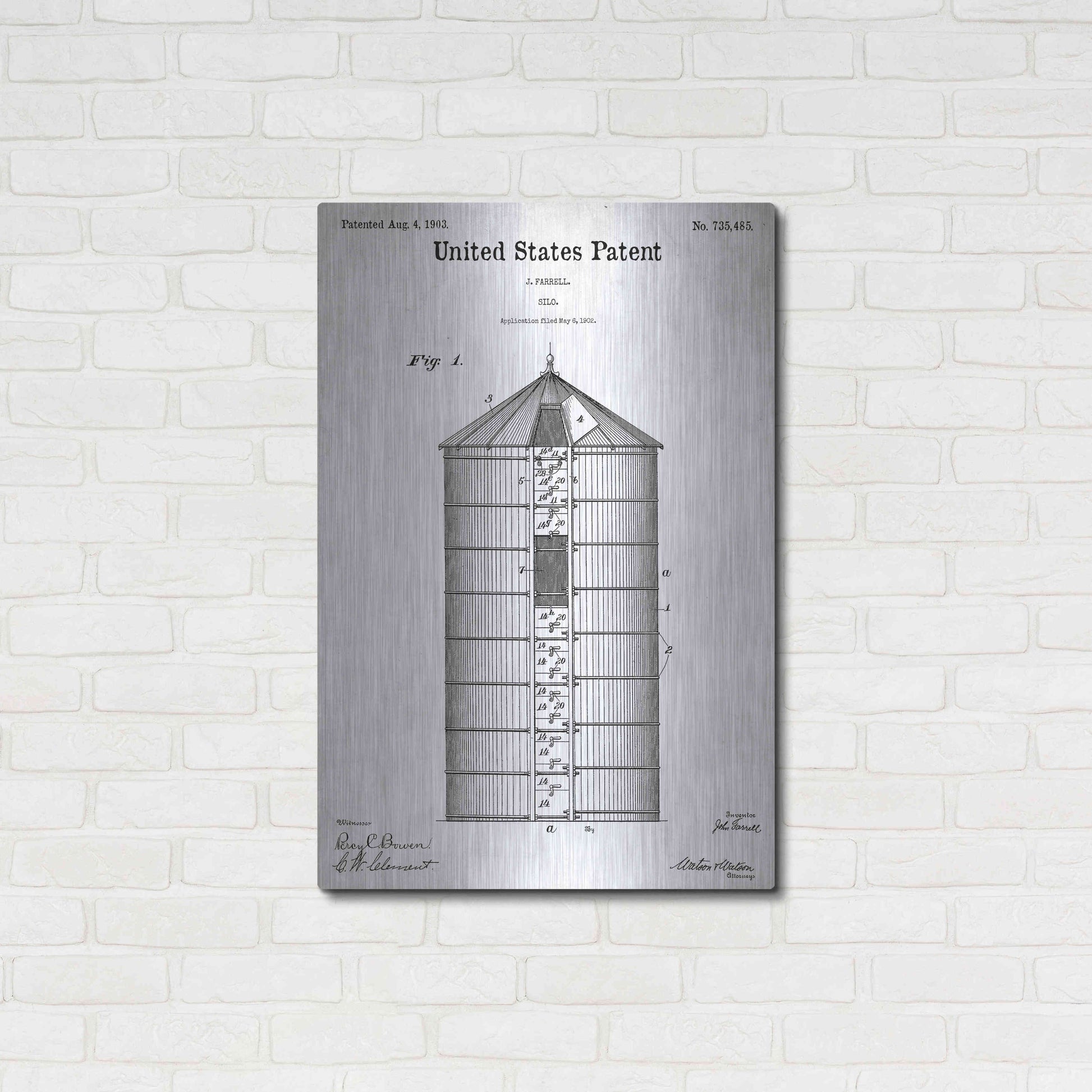 Luxe Metal Art 'Silo Blueprint Patent White' Acrylic Glass Wall Art,24x36