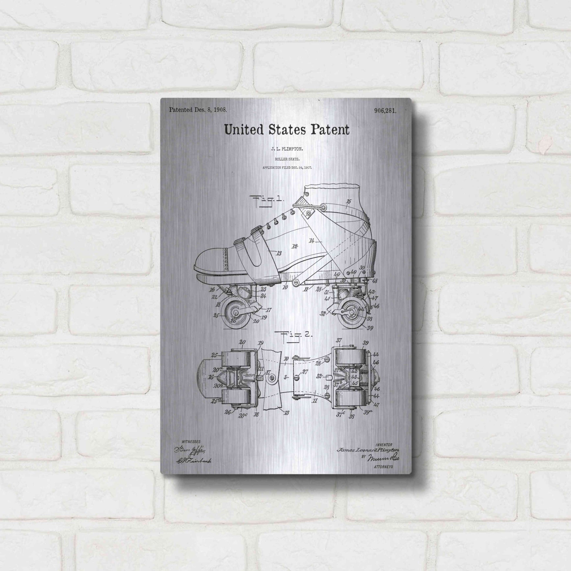 Luxe Metal Art 'Roller Skate Blueprint Patent White' Acrylic Glass Wall Art,12x16