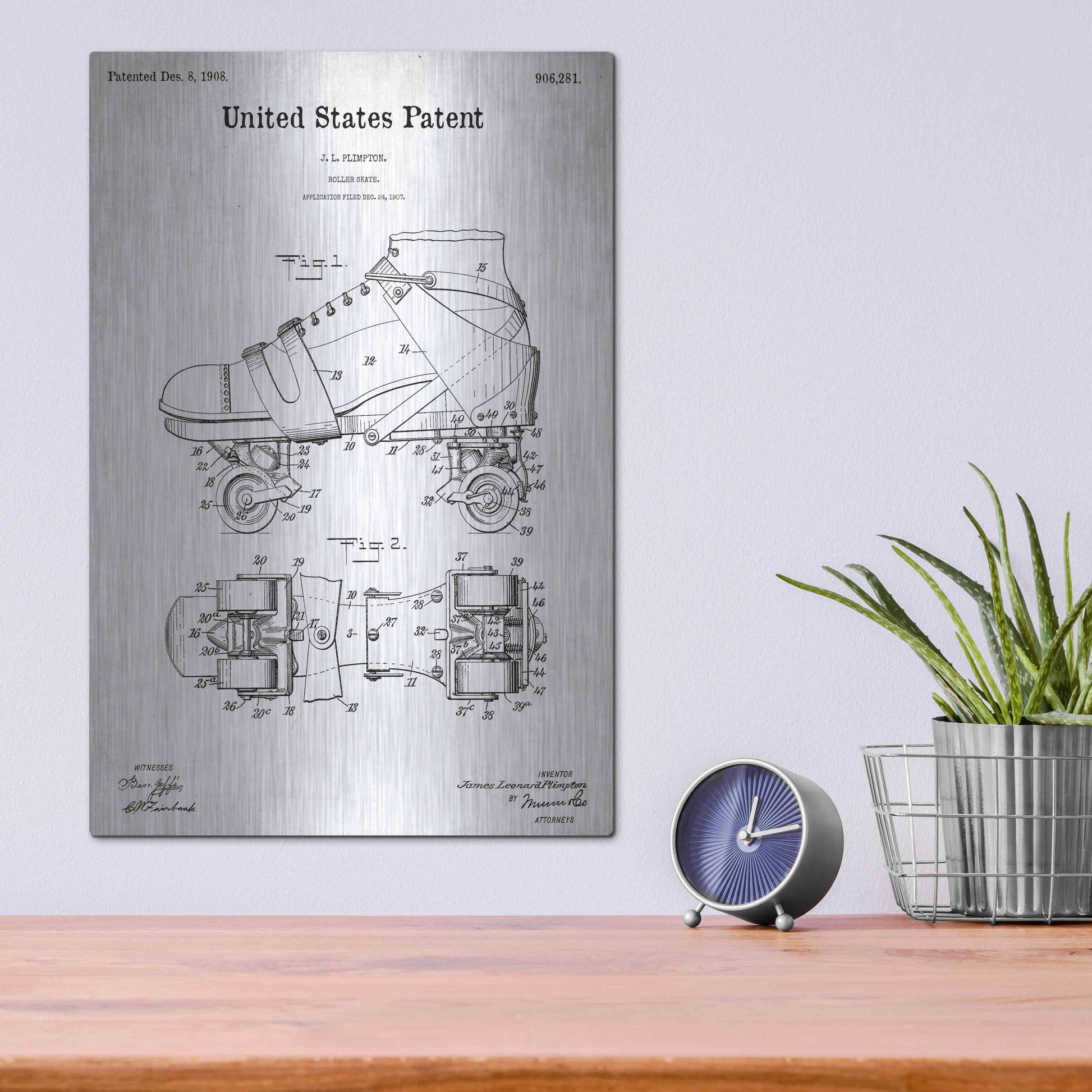 Luxe Metal Art 'Roller Skate Blueprint Patent White' Acrylic Glass Wall Art,12x16