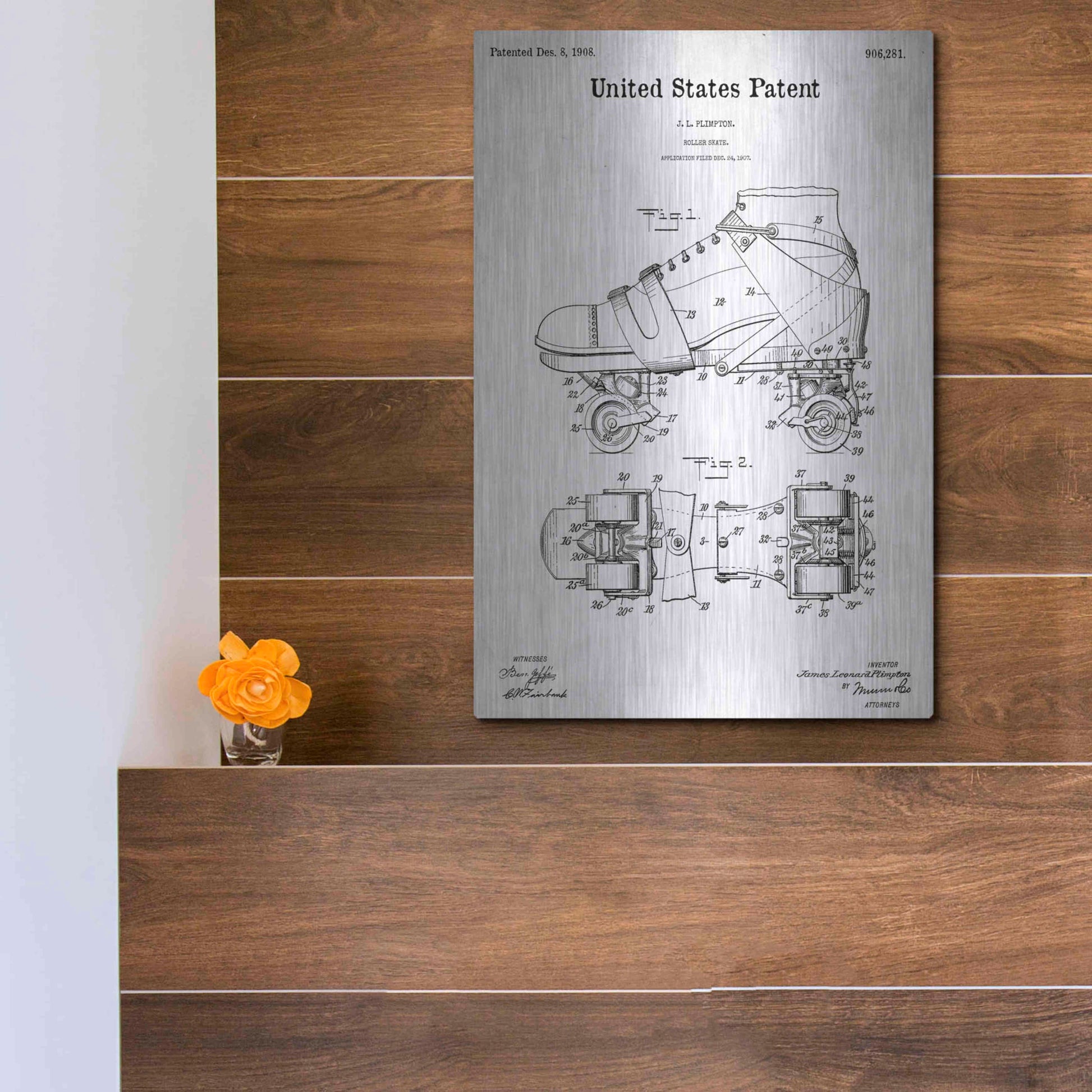 Luxe Metal Art 'Roller Skate Blueprint Patent White' Acrylic Glass Wall Art,12x16