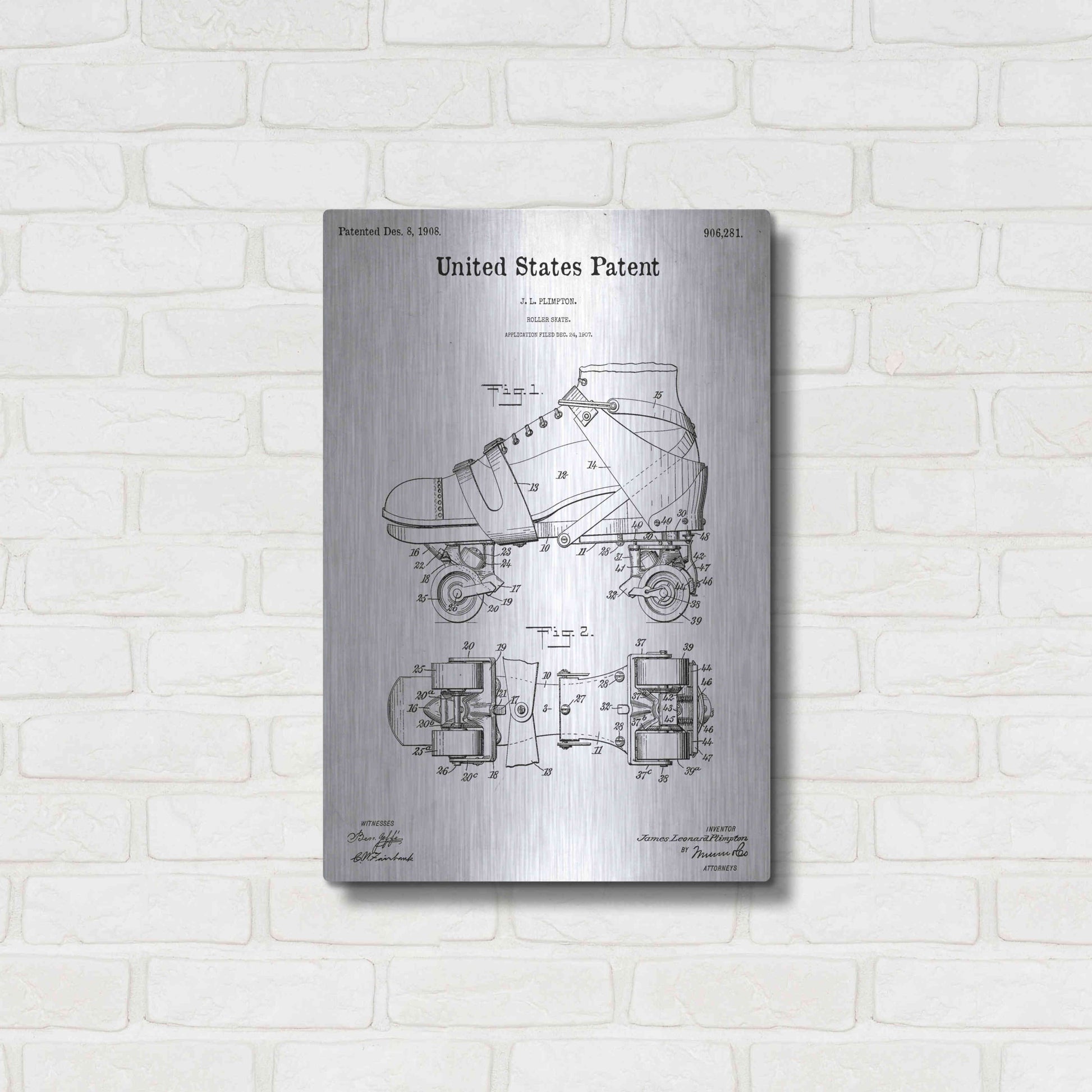 Luxe Metal Art 'Roller Skate Blueprint Patent White' Acrylic Glass Wall Art,16x24