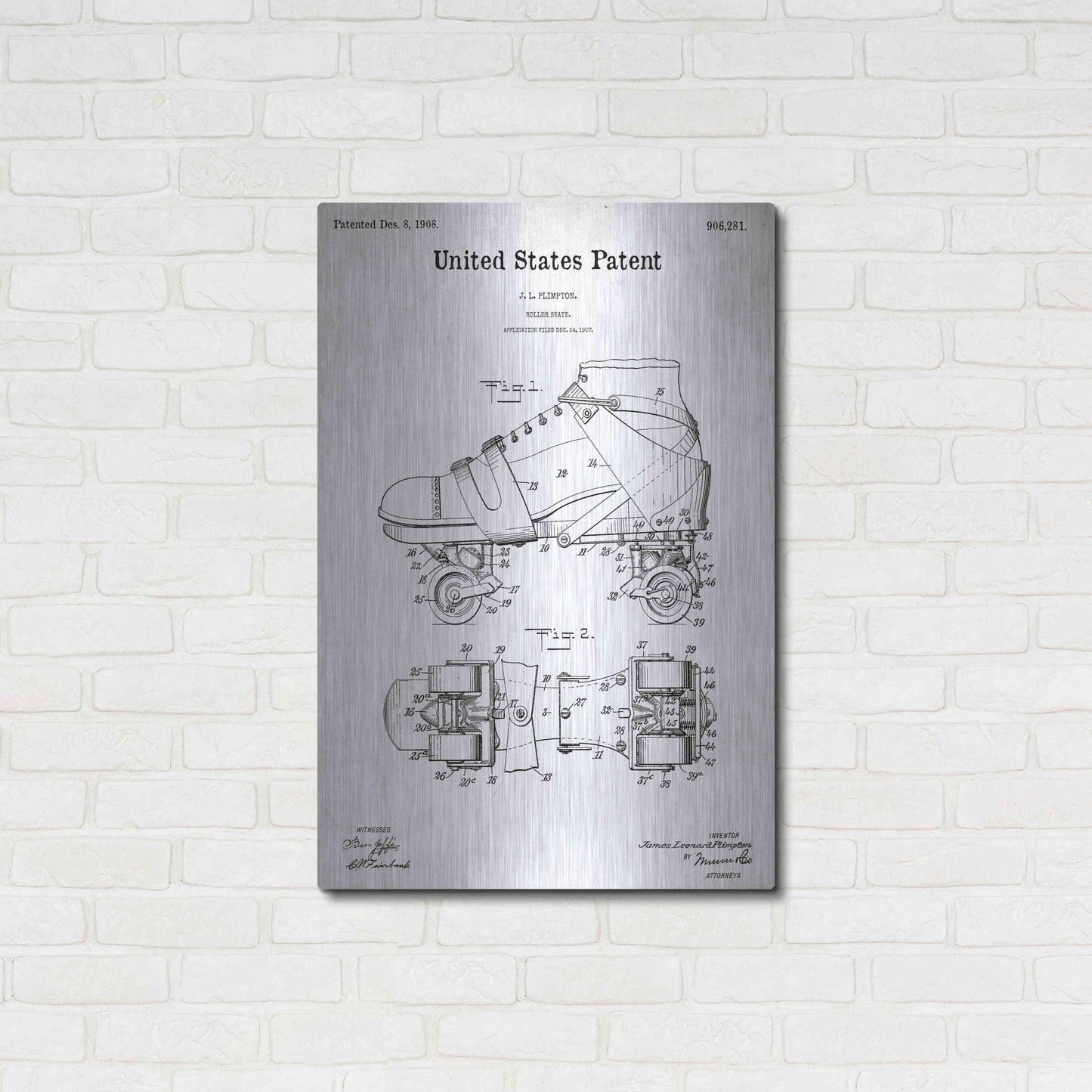 Luxe Metal Art 'Roller Skate Blueprint Patent White' Acrylic Glass Wall Art,24x36