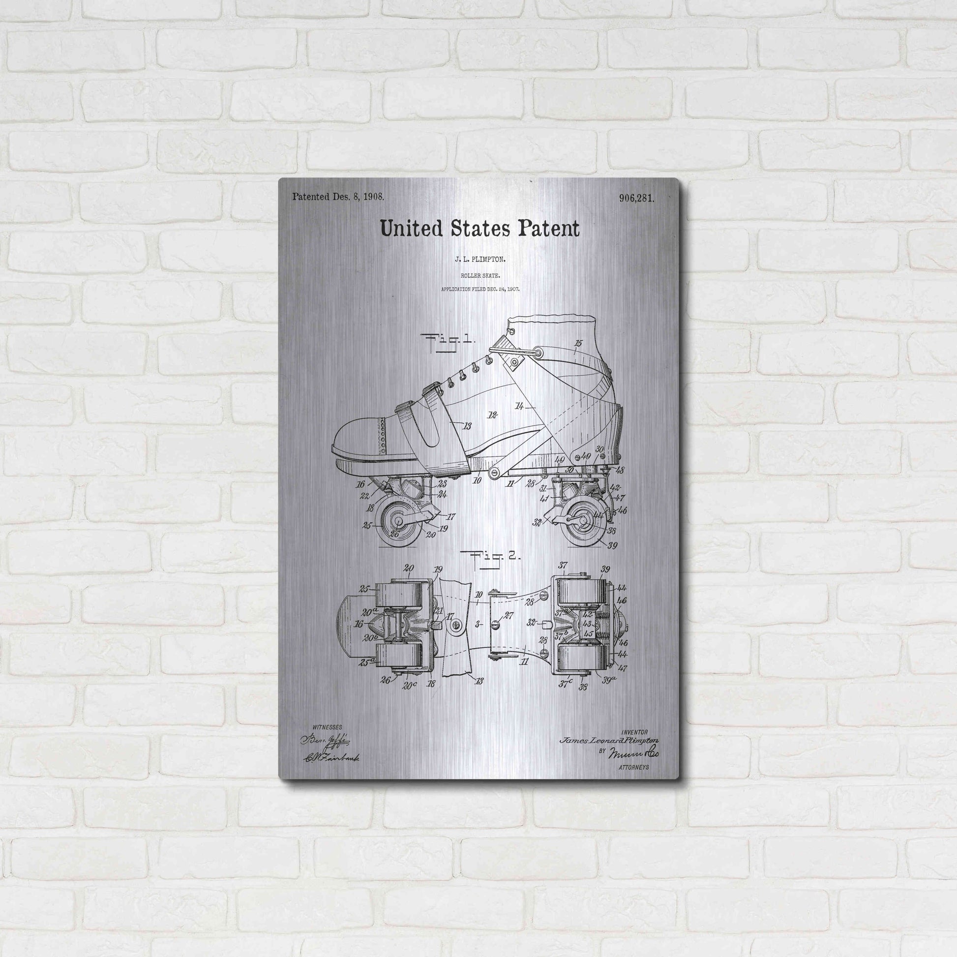 Luxe Metal Art 'Roller Skate Blueprint Patent White' Acrylic Glass Wall Art,24x36