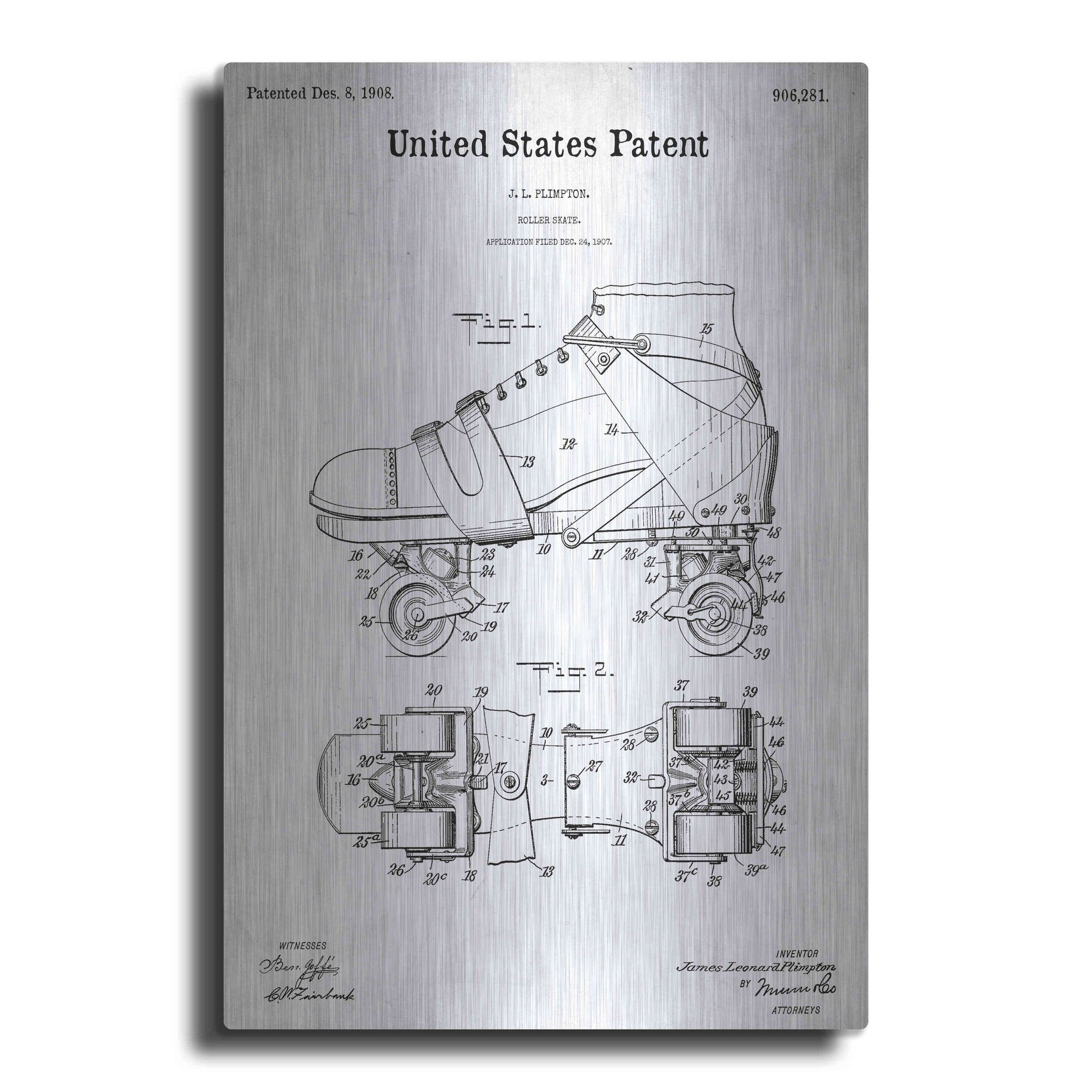 Luxe Metal Art 'Roller Skate Blueprint Patent White' Acrylic Glass Wall Art