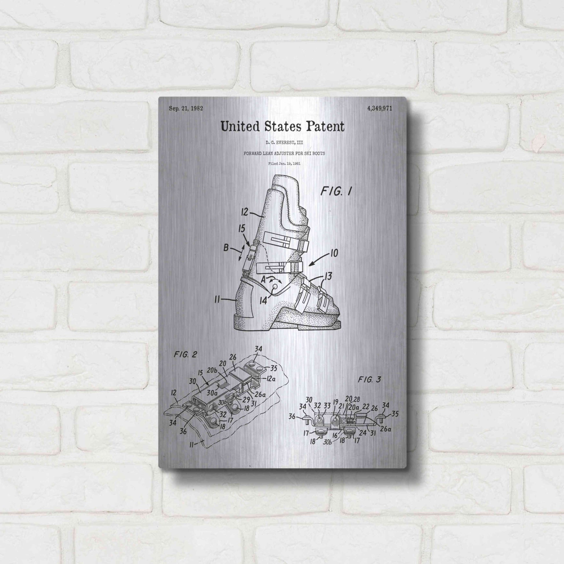 Luxe Metal Art 'Ski Boots Blueprint Patent White' Acrylic Glass Wall Art,12x16