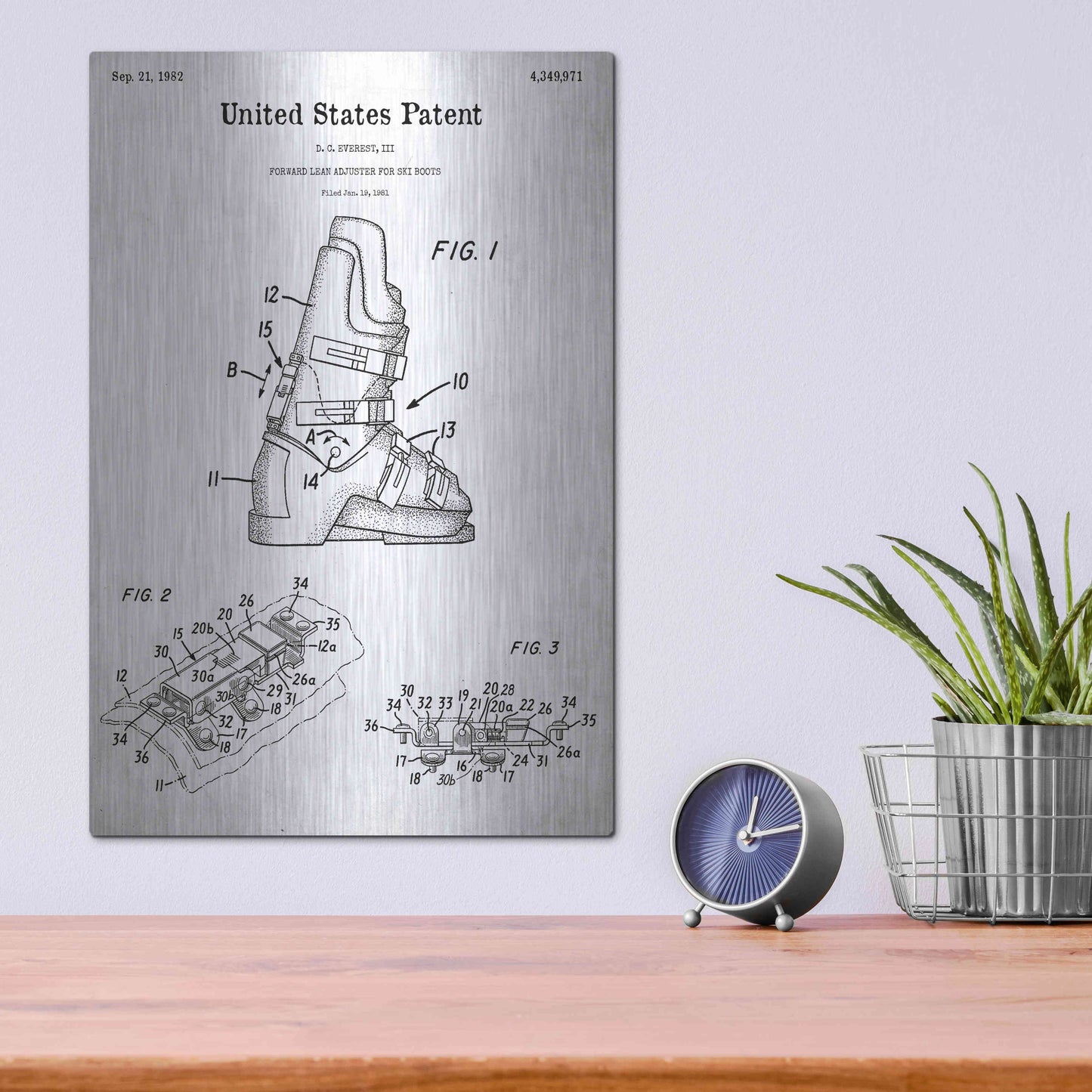 Luxe Metal Art 'Ski Boots Blueprint Patent White' Acrylic Glass Wall Art,12x16