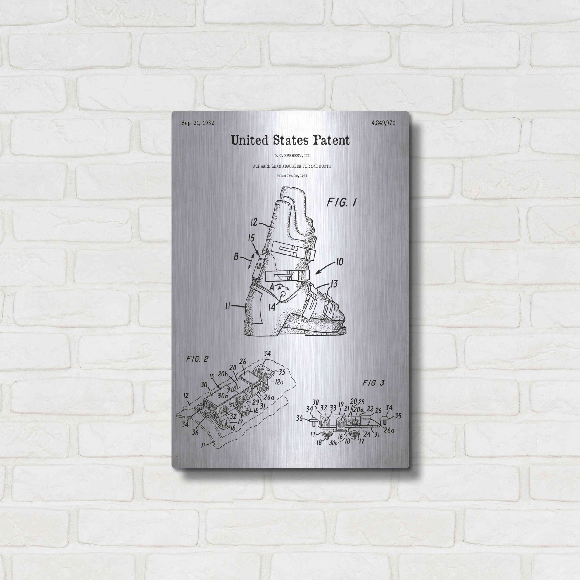 Luxe Metal Art 'Ski Boots Blueprint Patent White' Acrylic Glass Wall Art,16x24