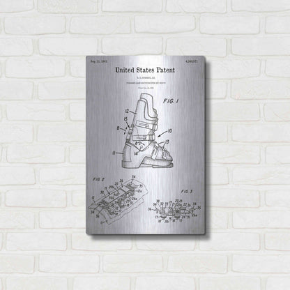 Luxe Metal Art 'Ski Boots Blueprint Patent White' Acrylic Glass Wall Art,16x24