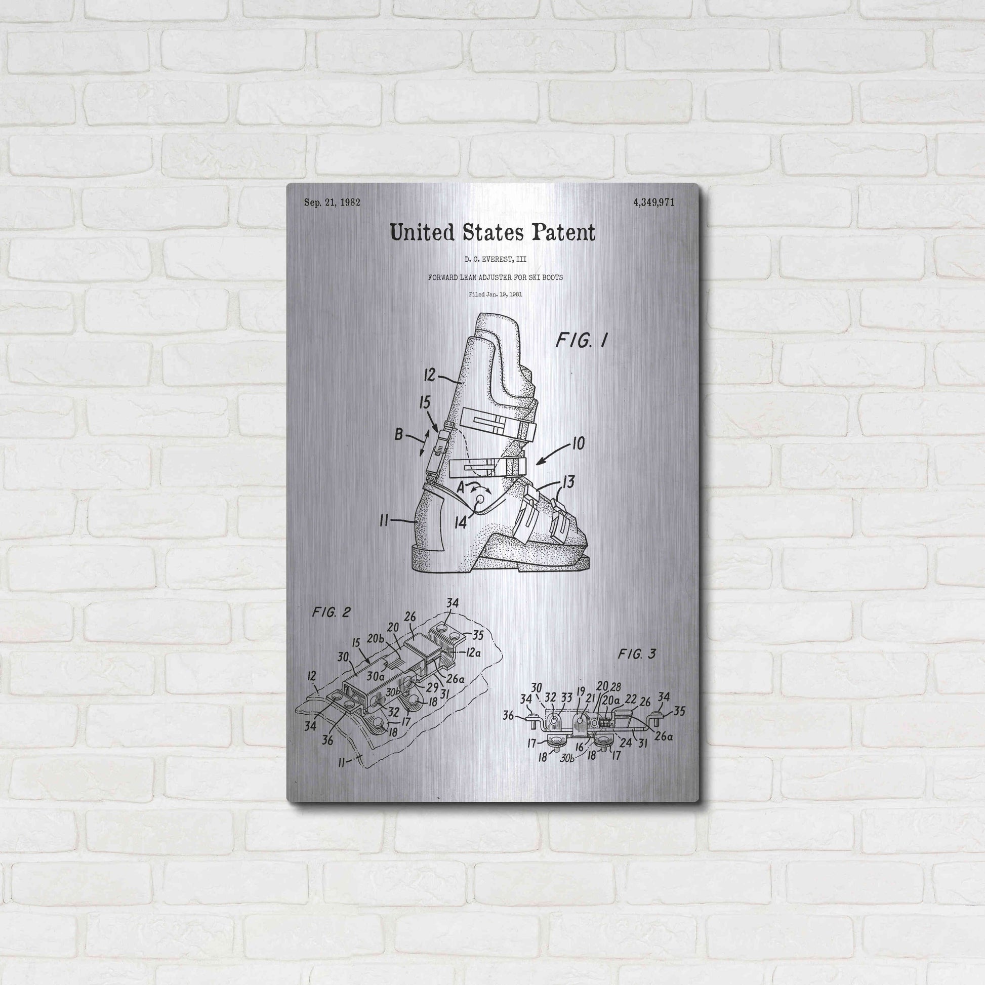 Luxe Metal Art 'Ski Boots Blueprint Patent White' Acrylic Glass Wall Art,24x36