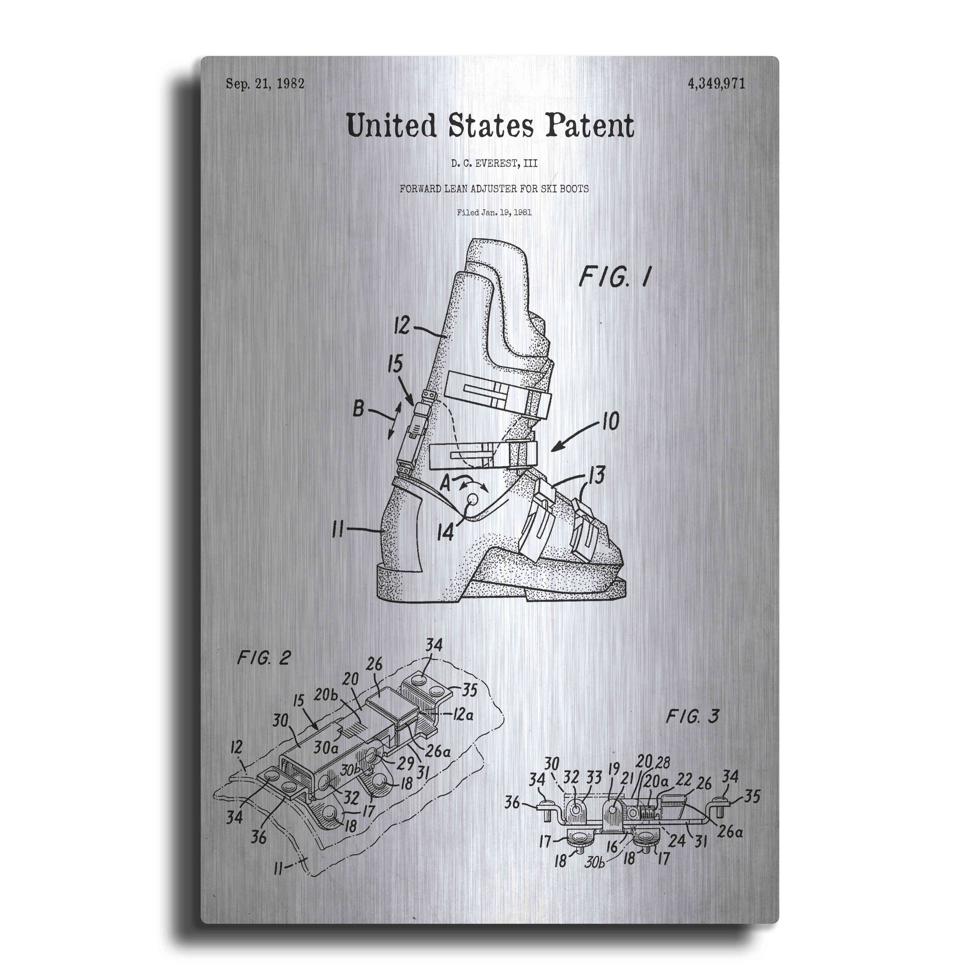 Luxe Metal Art 'Ski Boots Blueprint Patent White' Acrylic Glass Wall Art