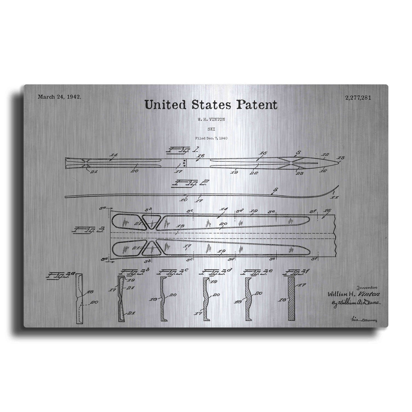 Luxe Metal Art 'Ski Blueprint Patent White' Acrylic Glass Wall Art