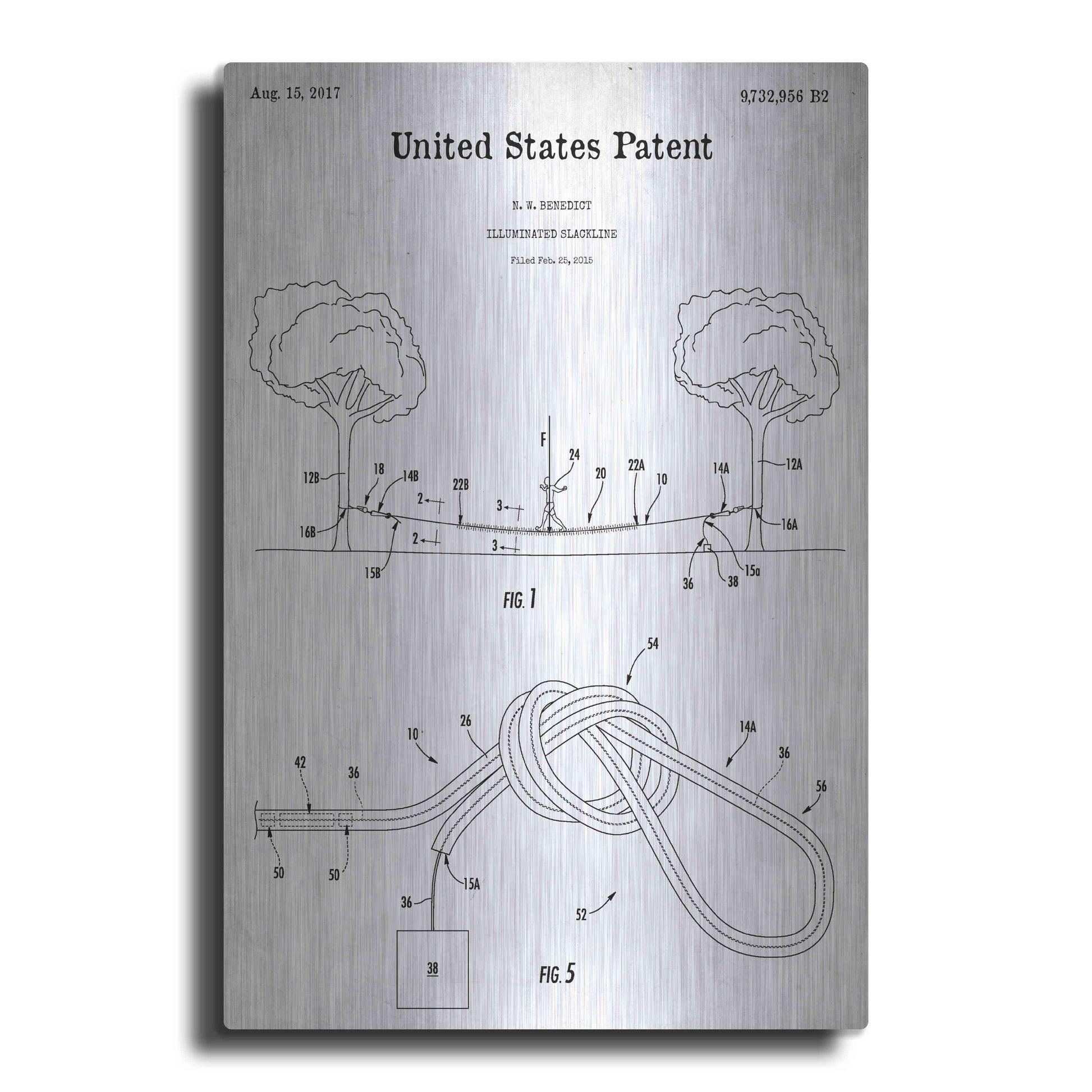 Luxe Metal Art 'Slackline Blueprint Patent White' Acrylic Glass Wall Art