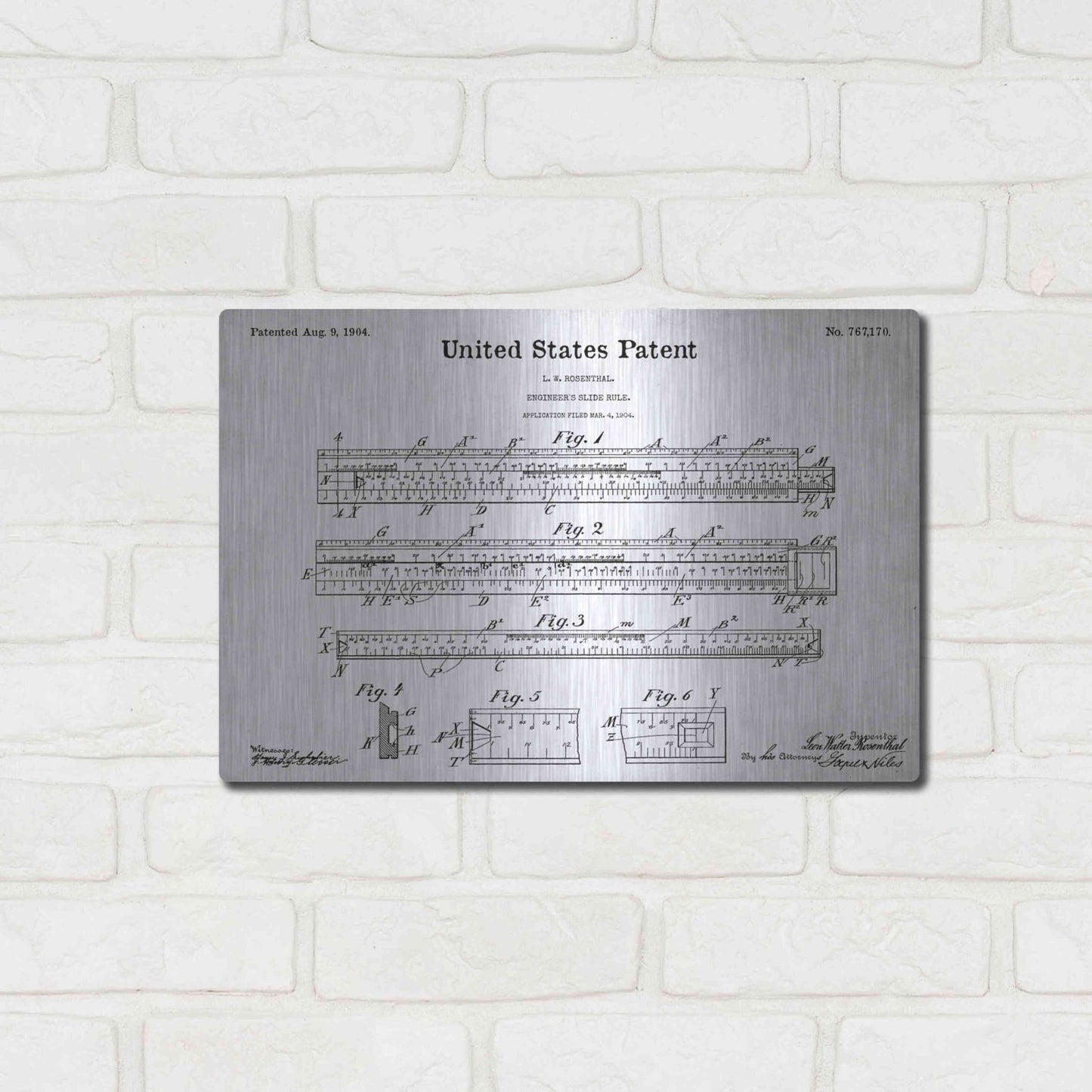 Luxe Metal Art 'Slide Rule Blueprint Patent White' Acrylic Glass Wall Art,16x12