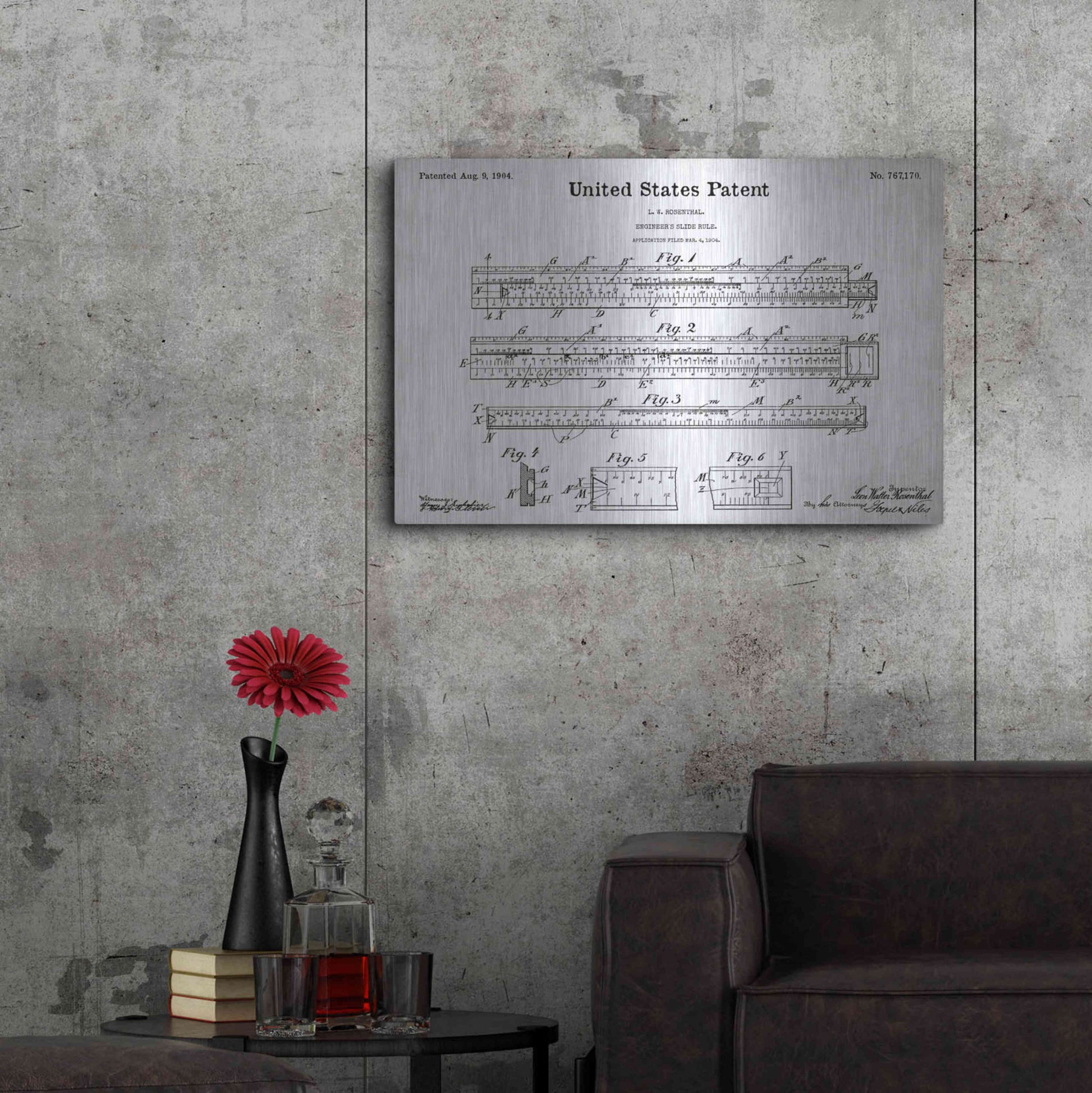 Luxe Metal Art 'Slide Rule Blueprint Patent White' Acrylic Glass Wall Art,36x24