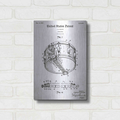 Luxe Metal Art 'Snare Drum Blueprint Patent White' Acrylic Glass Wall Art,12x16