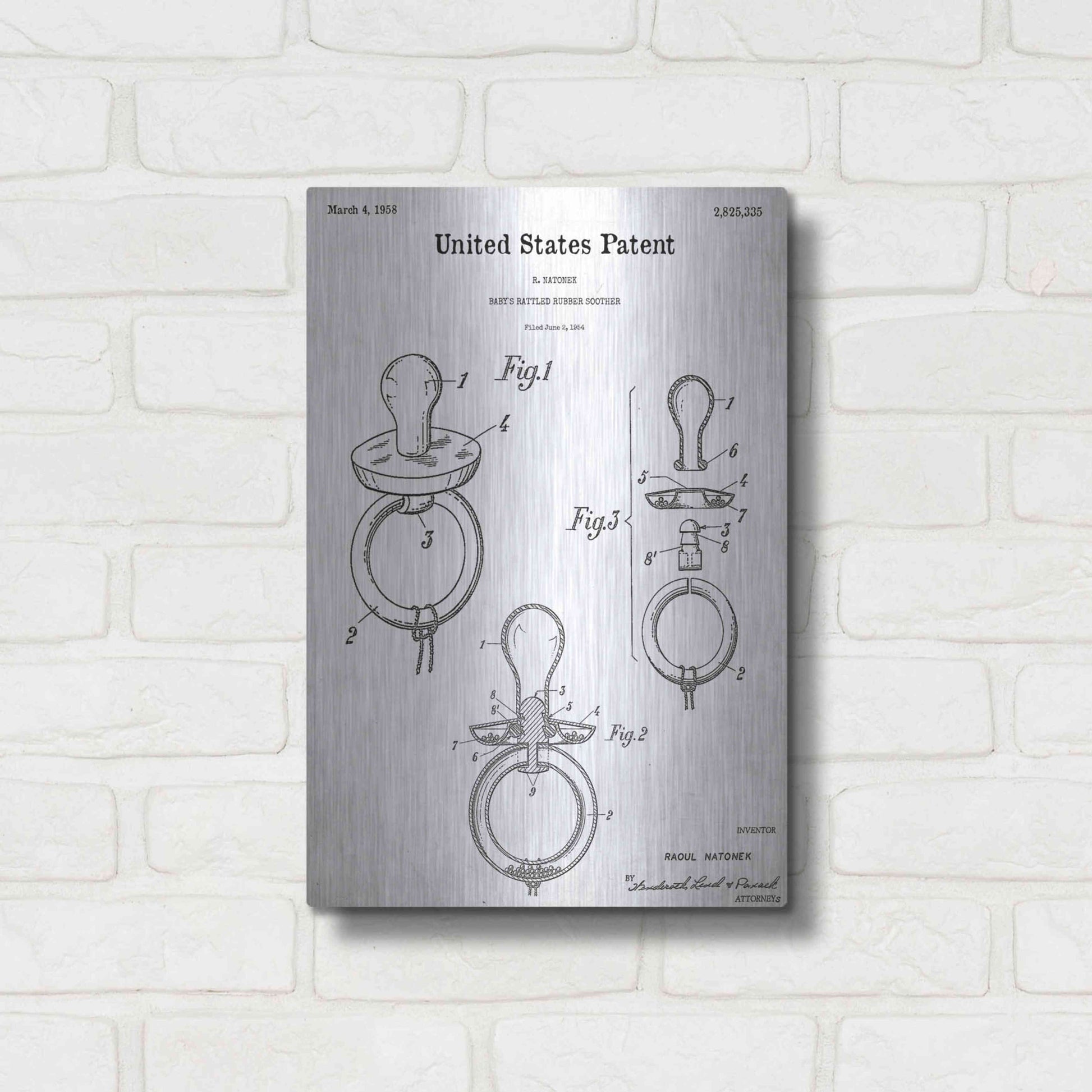 Luxe Metal Art 'Baby Pacifier Blueprint Patent White' Acrylic Glass Wall Art,12x16