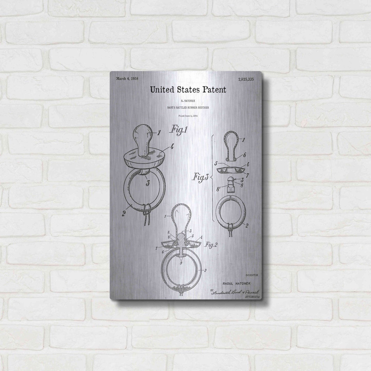 Luxe Metal Art 'Baby Pacifier Blueprint Patent White' Acrylic Glass Wall Art,16x24