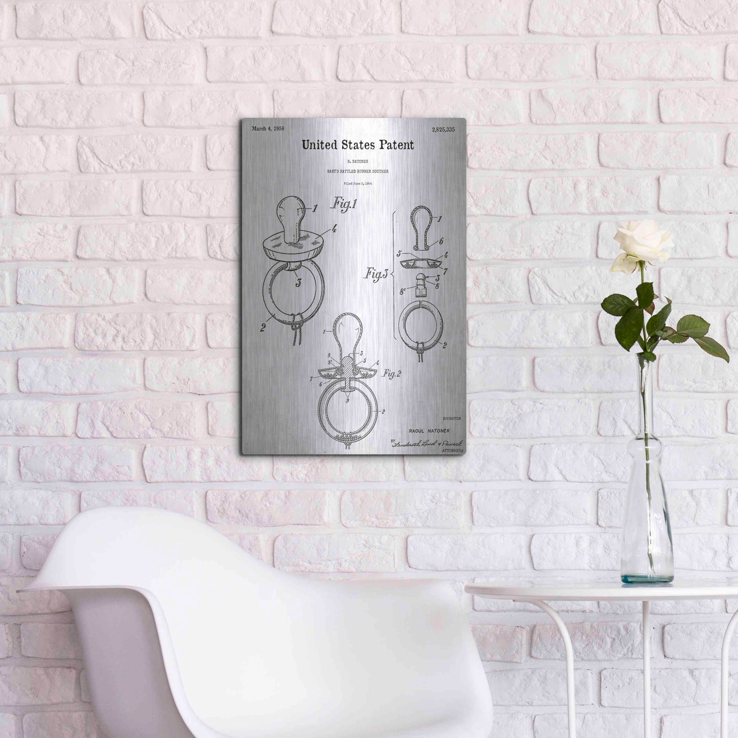 Luxe Metal Art 'Baby Pacifier Blueprint Patent White' Acrylic Glass Wall Art,16x24