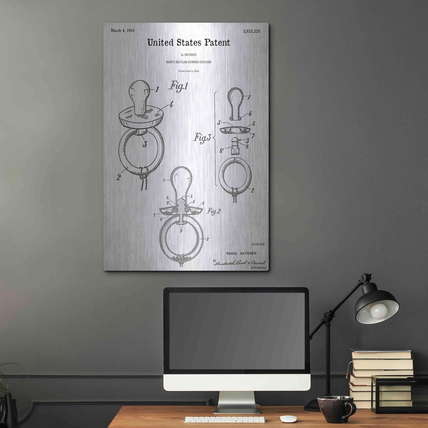 Luxe Metal Art 'Baby Pacifier Blueprint Patent White' Acrylic Glass Wall Art,24x36