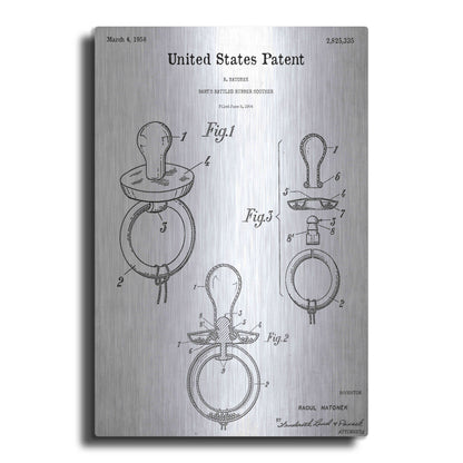 Luxe Metal Art 'Baby Pacifier Blueprint Patent White' Acrylic Glass Wall Art