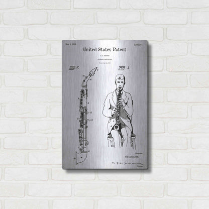 Luxe Metal Art 'Soprano Saxophone Blueprint Patent White' Acrylic Glass Wall Art,16x24